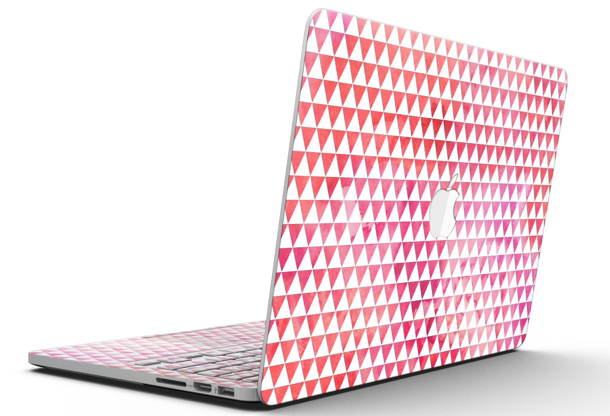 Stylish 50 Shades of Pink Micro Triangles skin for MacBook Pro with Retina Display, showcasing vibrant pink triangles on a sleek surface.