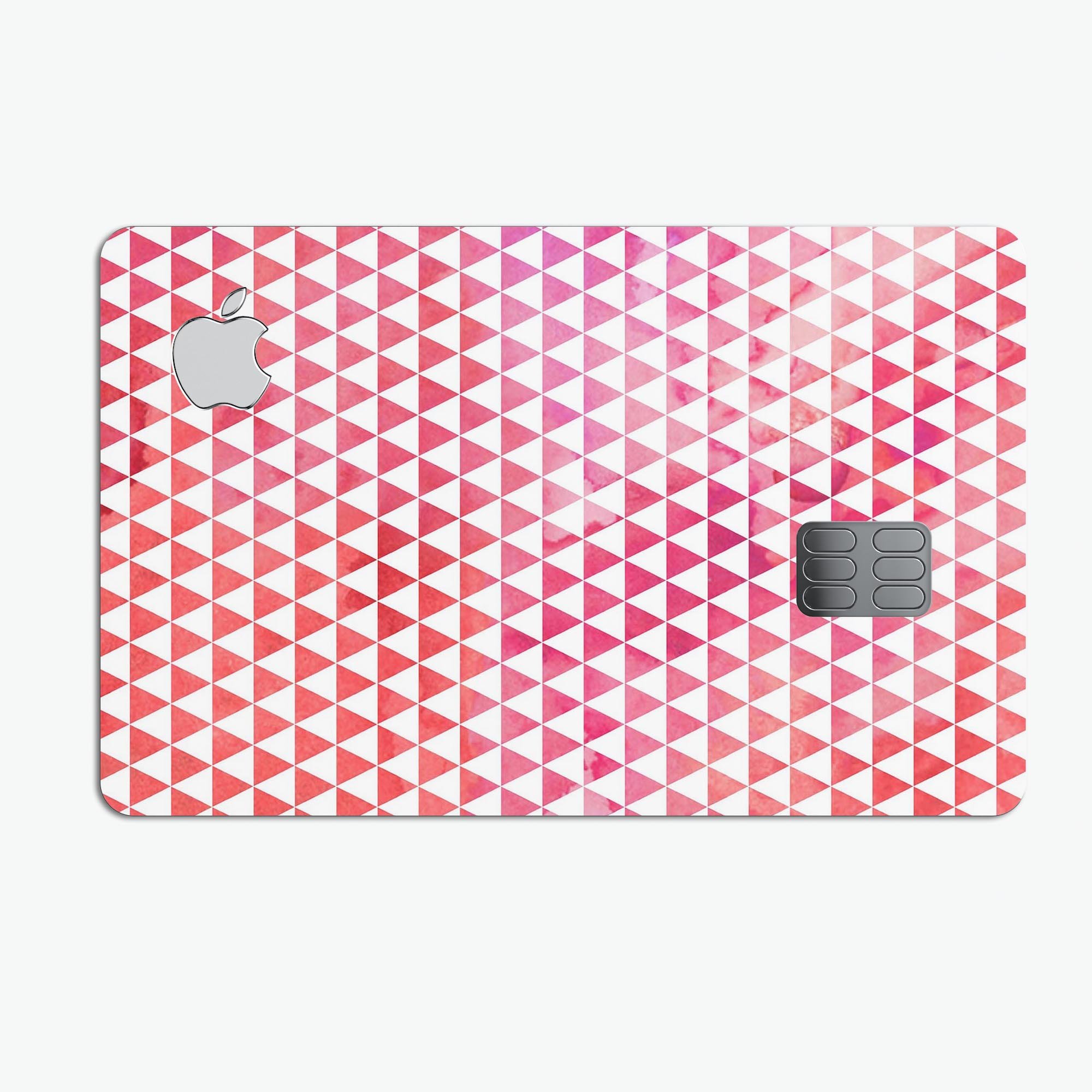 50 Shades of Pink Micro Triangles skin kit for Apple Card, showcasing a vibrant pink design with micro triangle patterns.