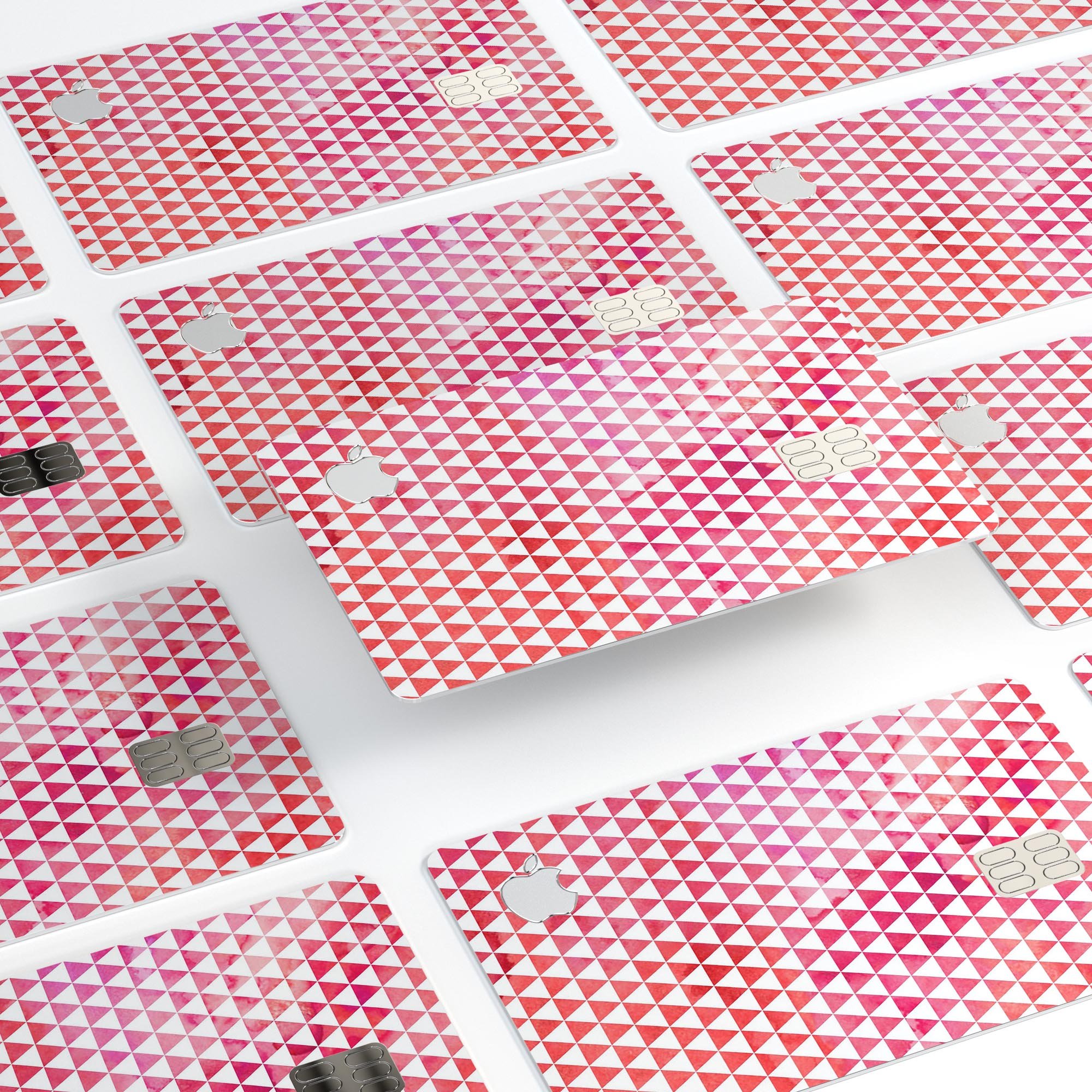 50 Shades of Pink Micro Triangles skin kit for Apple Card, showcasing a vibrant pink design with micro triangle patterns.