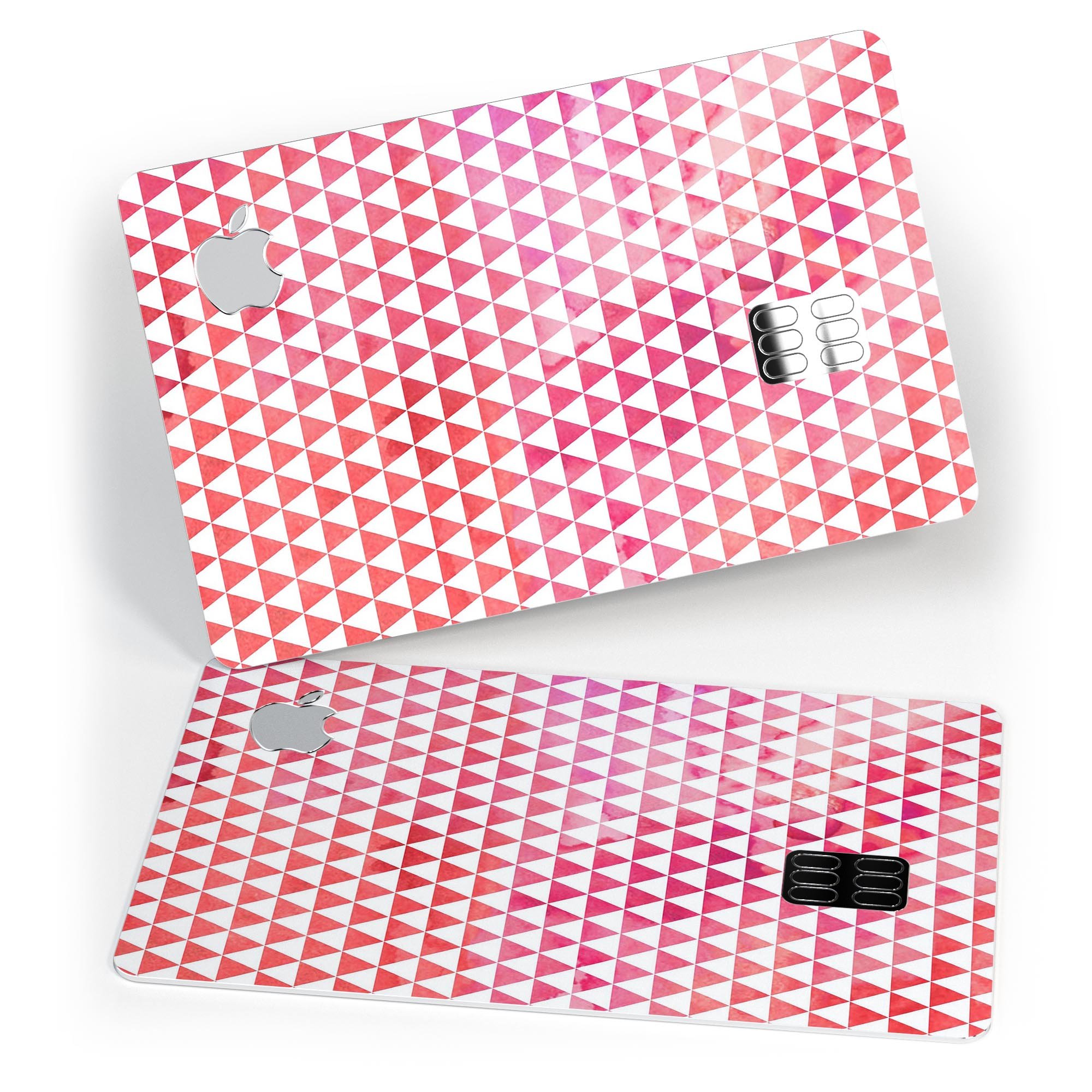 50 Shades of Pink Micro Triangles skin kit for Apple Card, showcasing a vibrant pink design with micro triangle patterns.