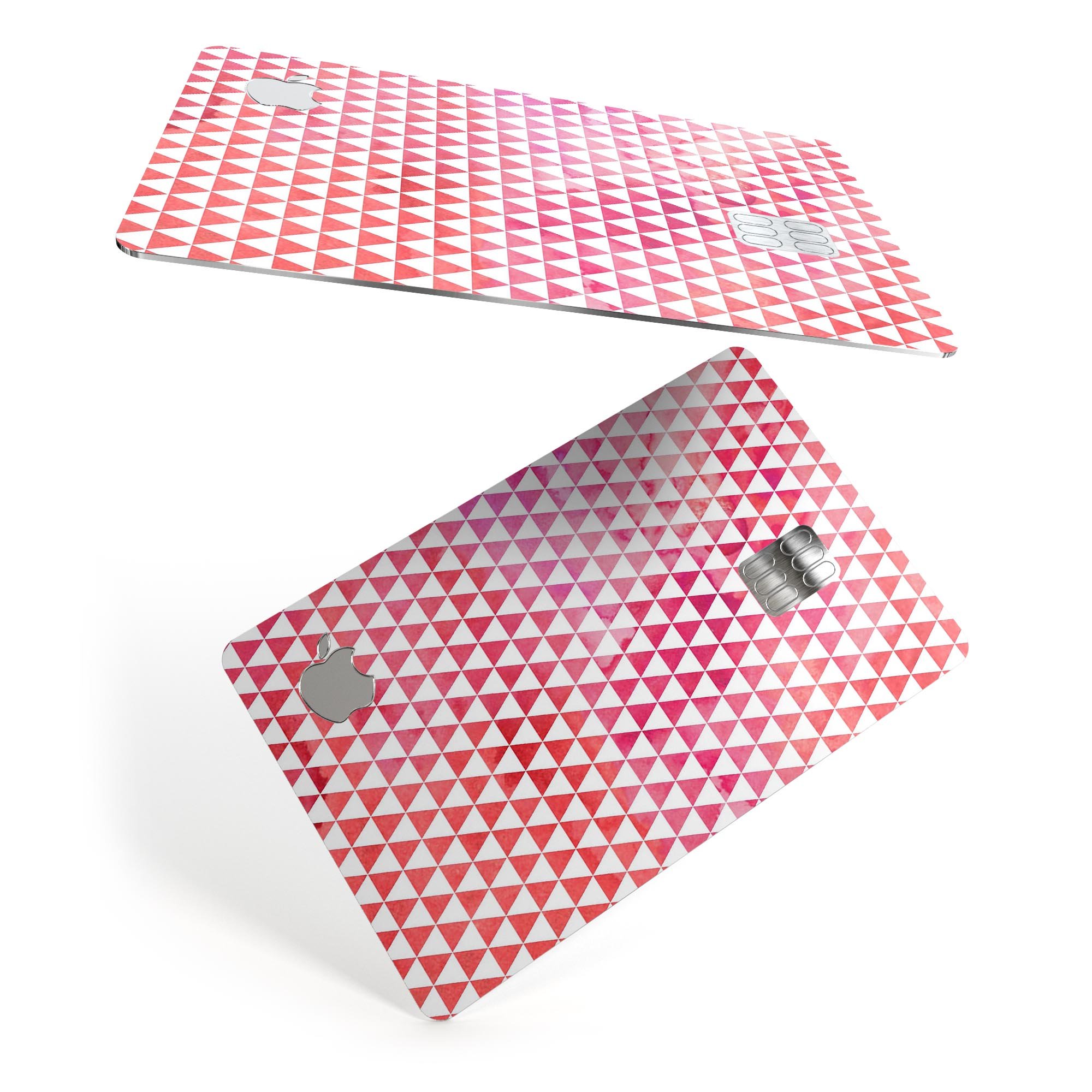 50 Shades of Pink Micro Triangles skin kit for Apple Card, showcasing a vibrant pink design with micro triangle patterns.