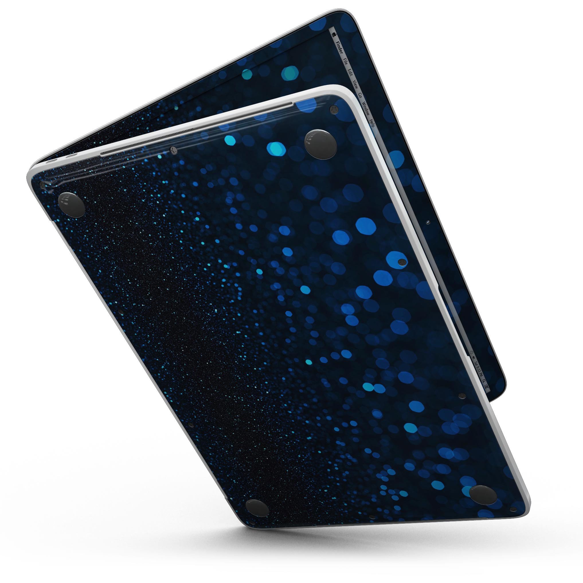 50 Shades of Unflocused Blue MacBook Pro skin kit showcasing vibrant blue design and premium vinyl material.