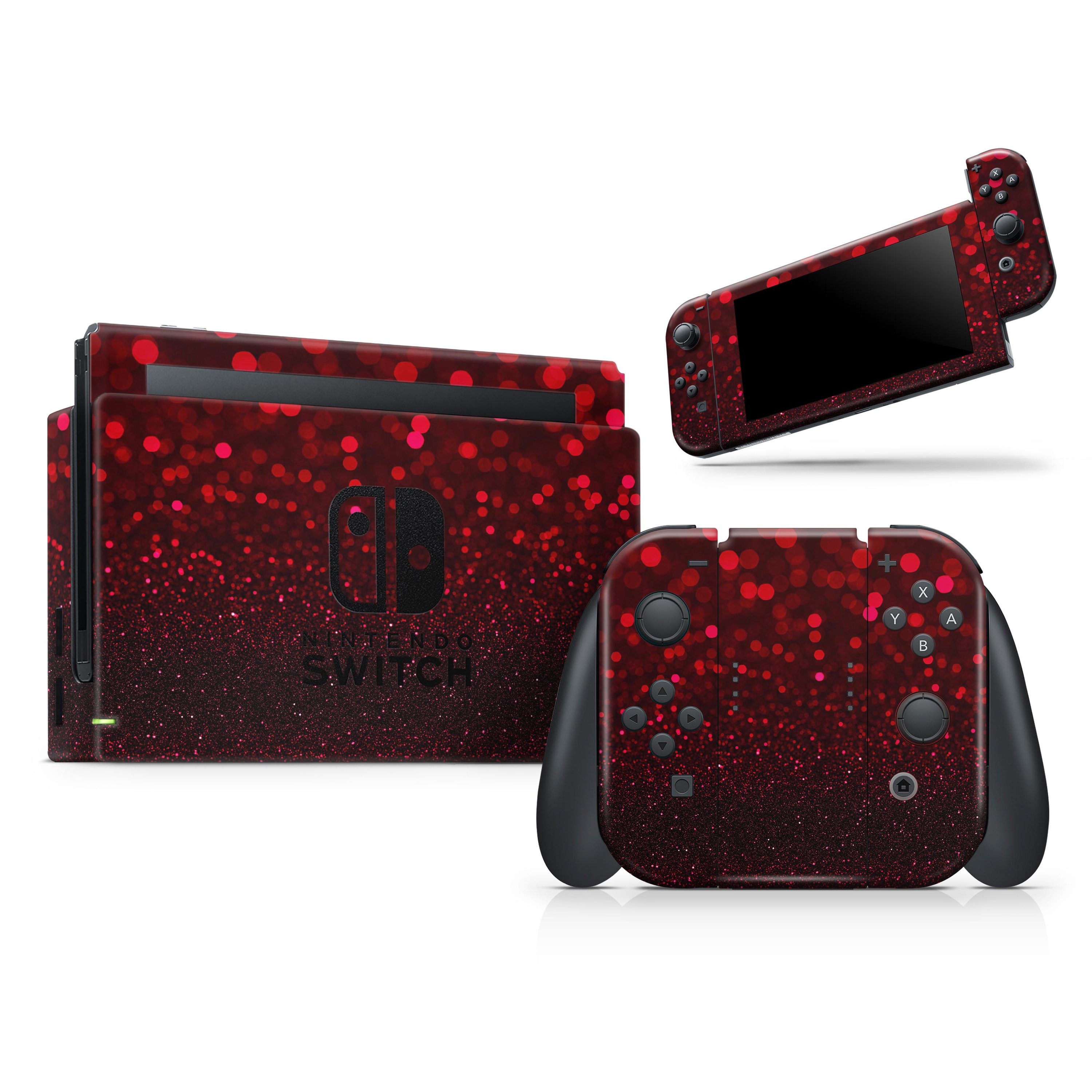 50 Shades of Unfocused Red Skin Wrap Kit for Nintendo Switch, showcasing vibrant red design and premium vinyl material.