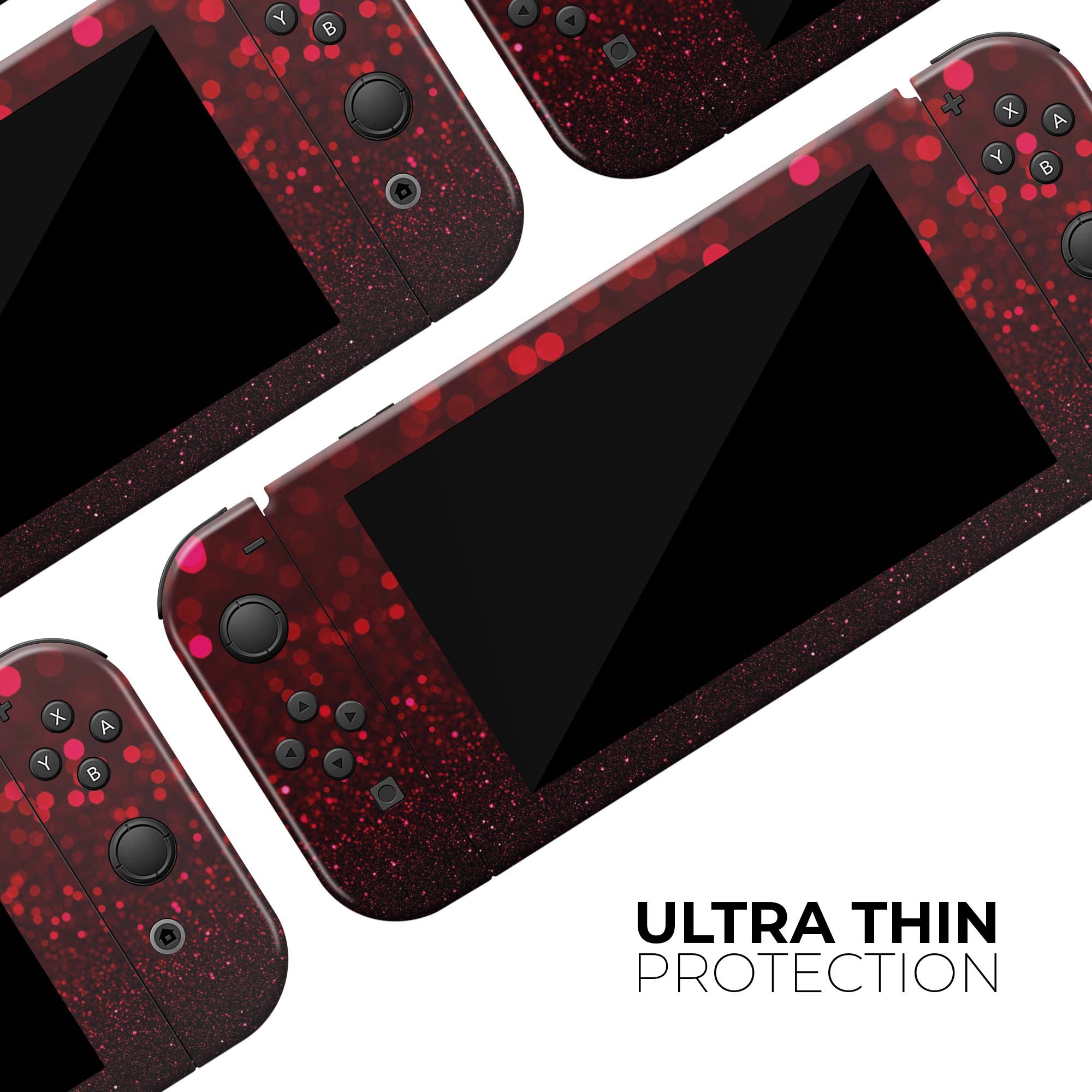 50 Shades of Unfocused Red Skin Wrap Kit for Nintendo Switch, showcasing vibrant red design and premium vinyl material.