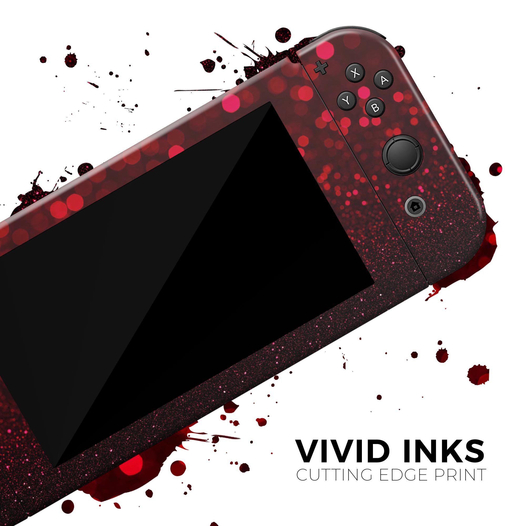 50 Shades of Unfocused Red Skin Wrap Kit for Nintendo Switch, showcasing vibrant red design and premium vinyl material.