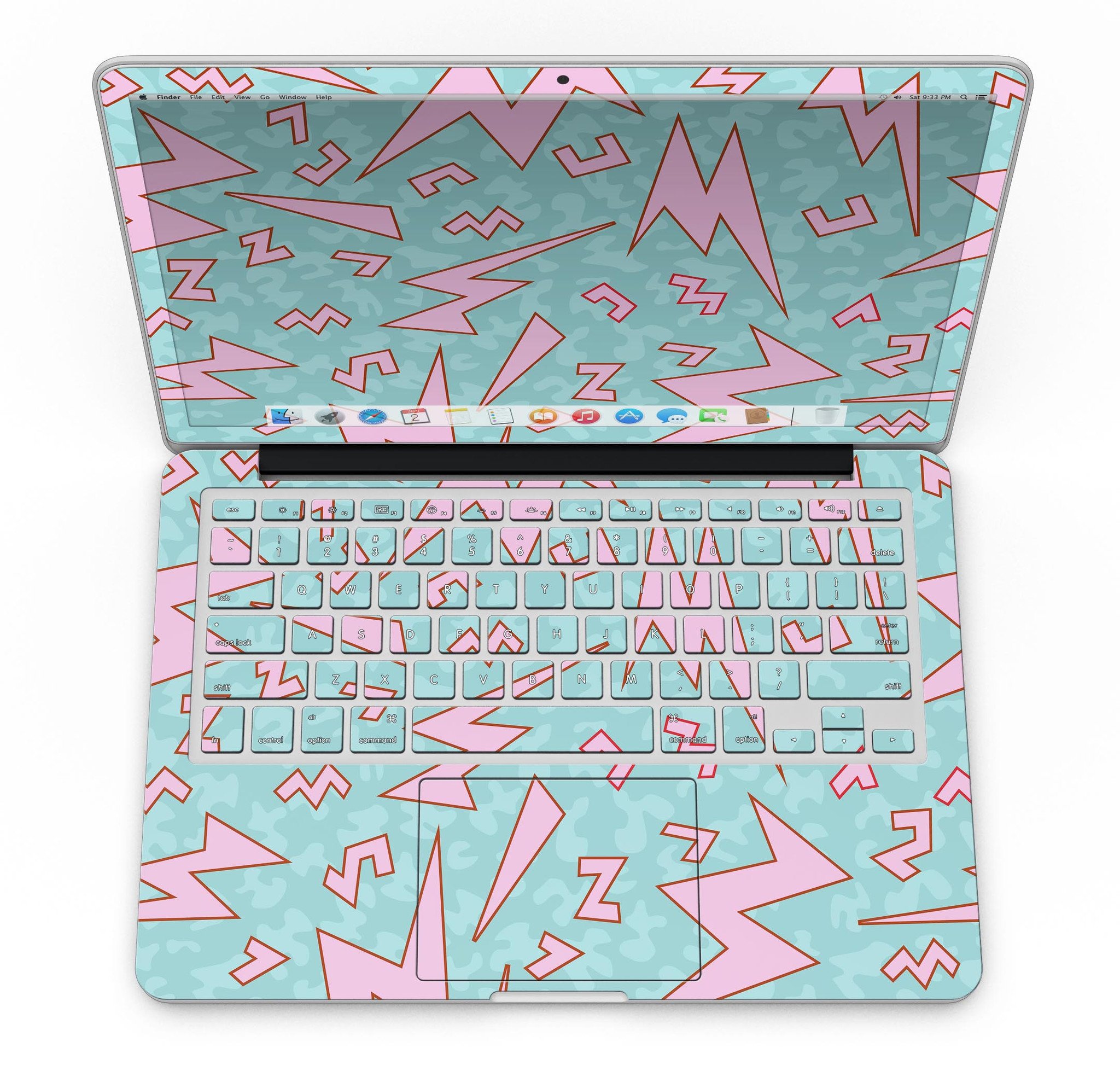 90s Zig Zag skin kit for MacBook Pro with Retina Display, showcasing vibrant colors and unique design.