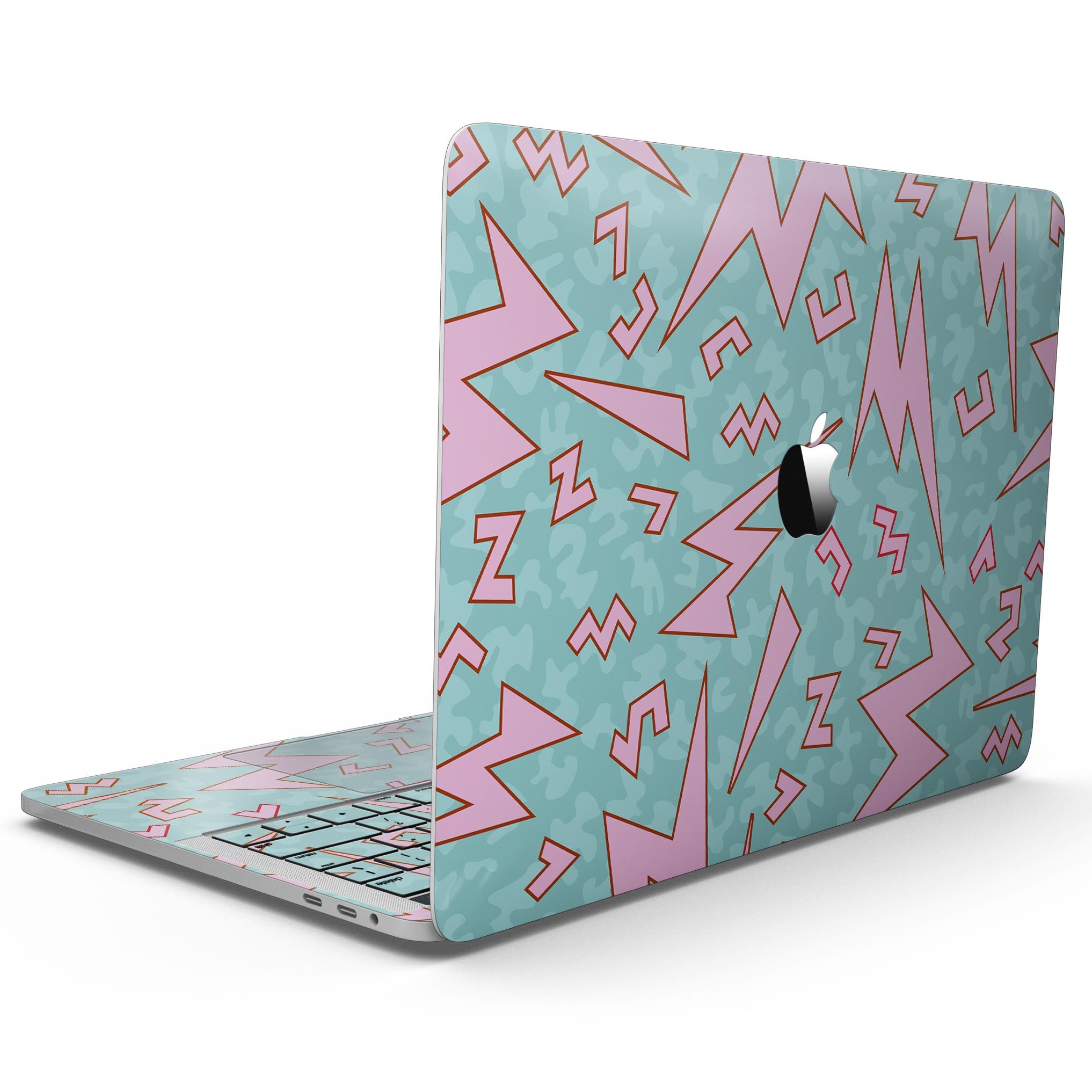 90s Zig Zag skin kit for MacBook Pro with Touch Bar, showcasing vibrant colors and stylish design.