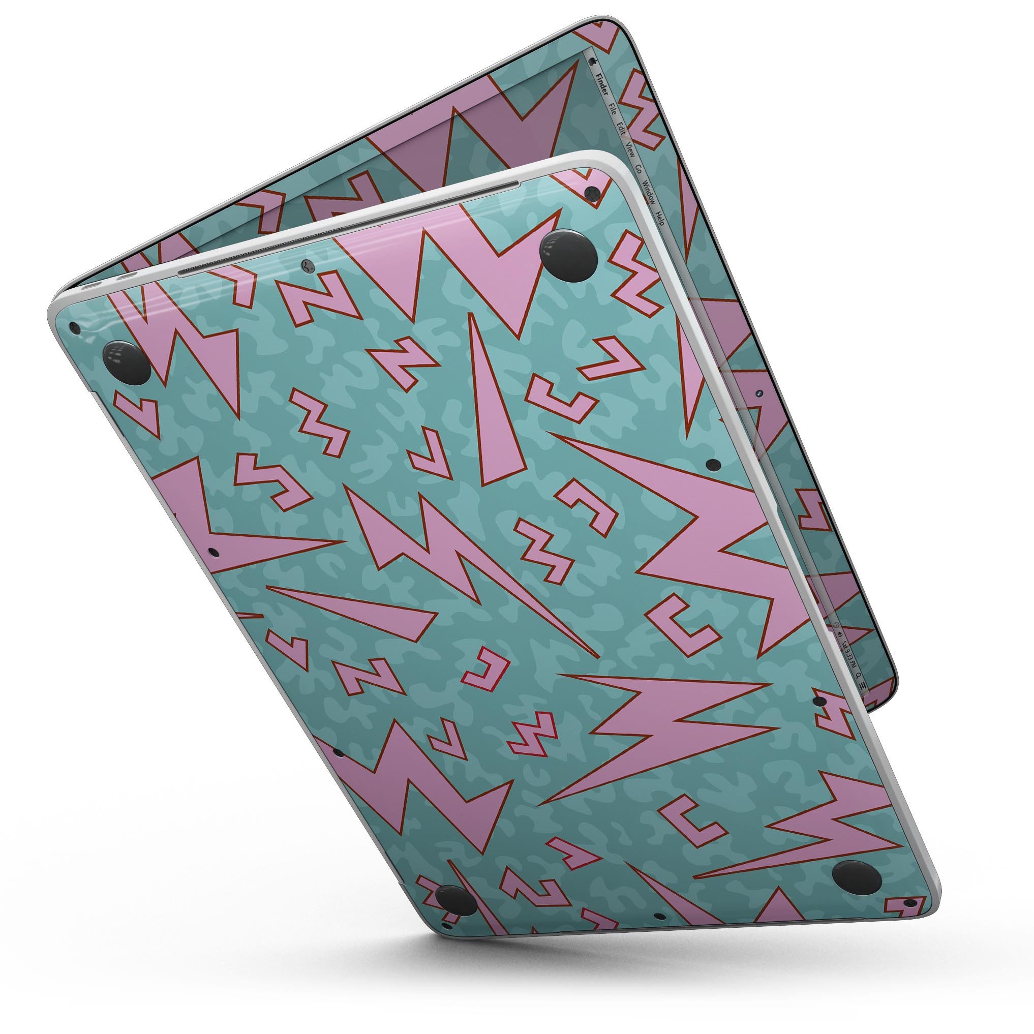 90s Zig Zag skin kit for MacBook Pro with Touch Bar, showcasing vibrant colors and stylish design.