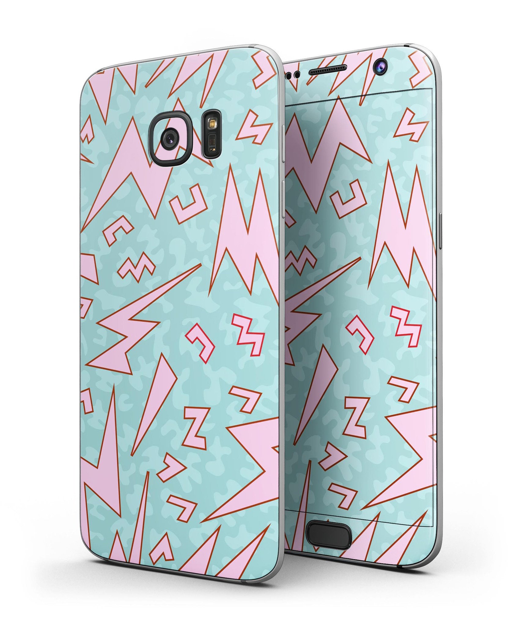 90's Zig Zag Full Body Skin-Kit for Samsung Galaxy S7/S7 Edge, showcasing vibrant design and premium vinyl material.