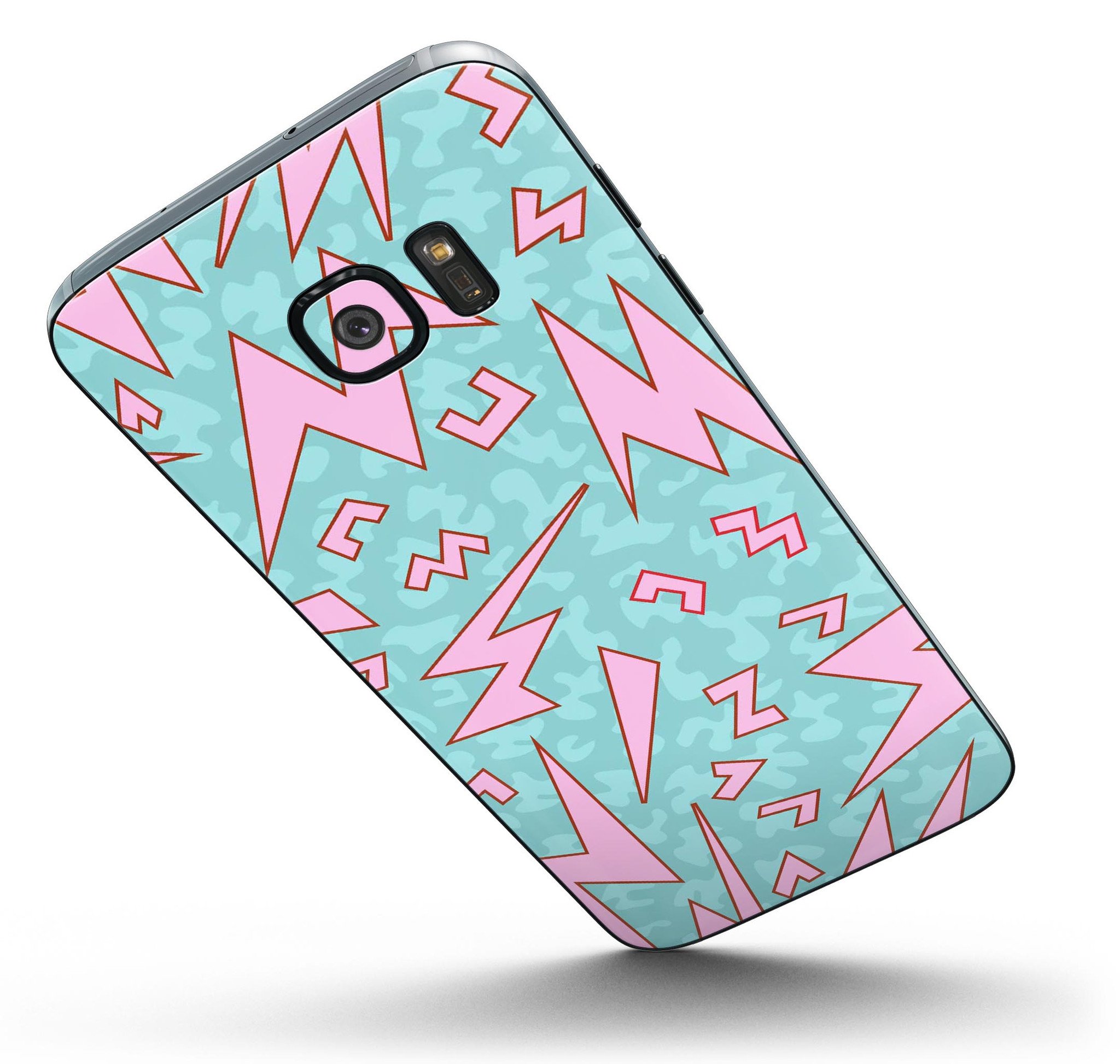 90's Zig Zag Full Body Skin-Kit for Samsung Galaxy S7/S7 Edge, showcasing vibrant design and premium vinyl material.