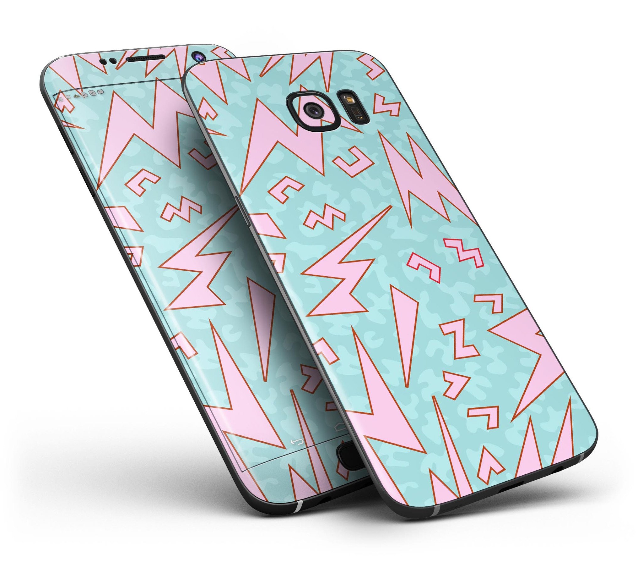 90's Zig Zag Full Body Skin-Kit for Samsung Galaxy S7/S7 Edge, showcasing vibrant design and premium vinyl material.