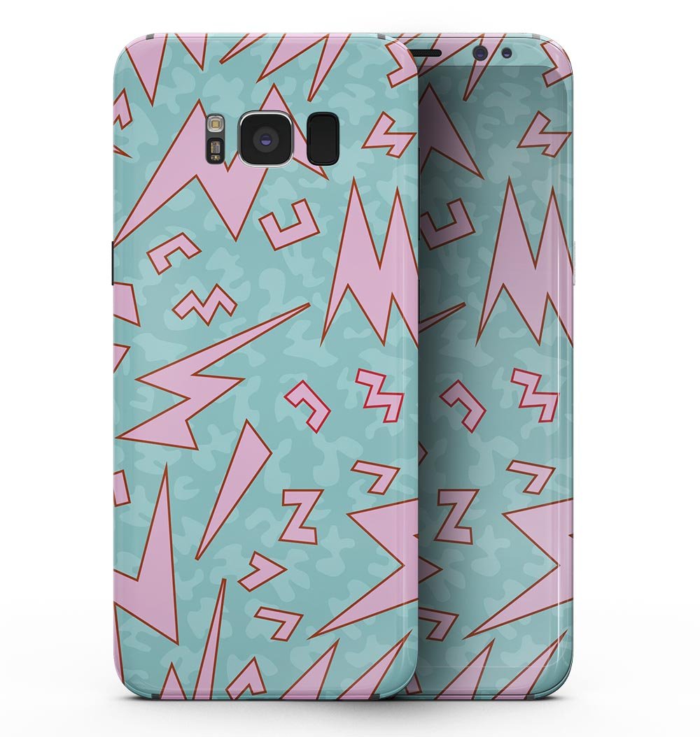 90's Zig Zag full-body skin kit for Samsung Galaxy S8, showcasing vibrant zigzag patterns on premium vinyl material.