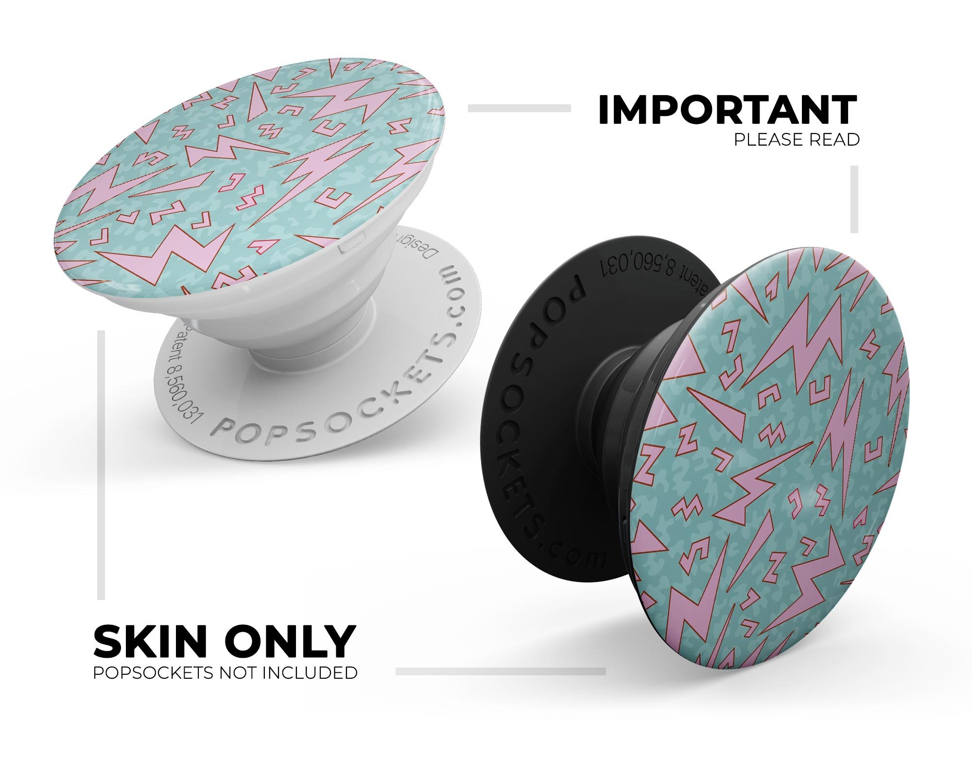 90's Zig Zag Skin Kit for PopSockets featuring vibrant zigzag patterns on premium vinyl.