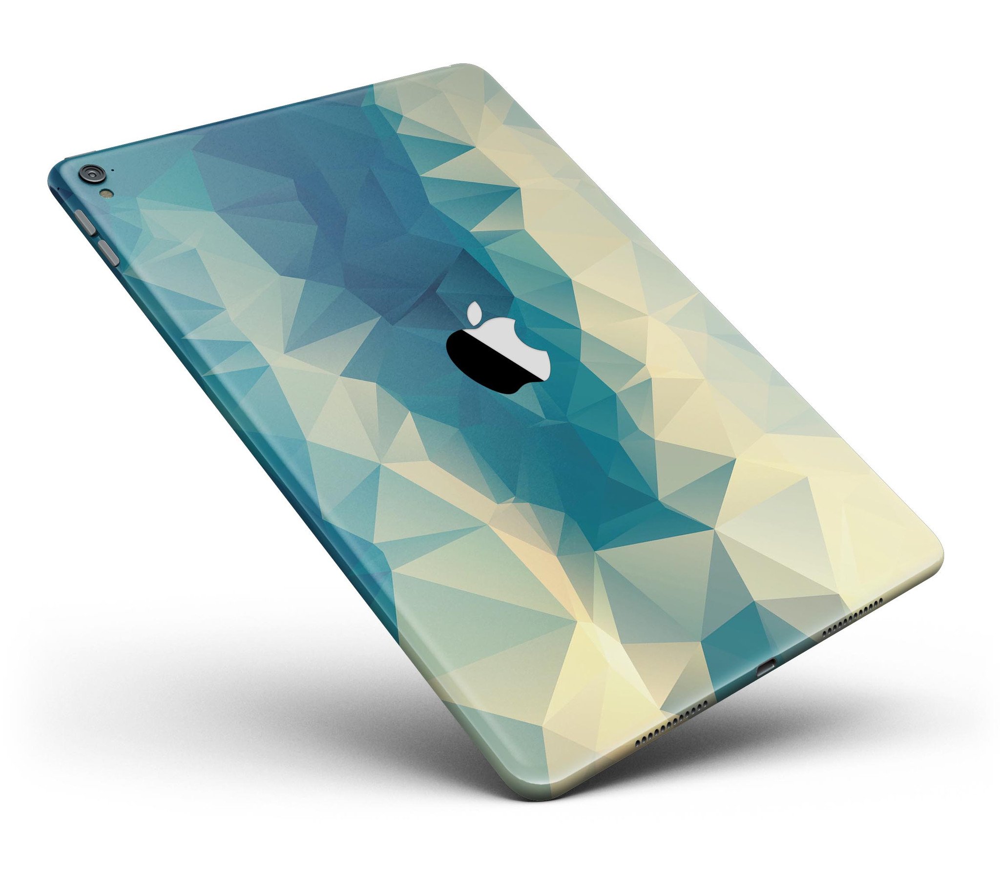 Abstract Aqua and Gold Geometric Shapes Full Body Skin for iPad Pro, showcasing a stylish design that protects the device.