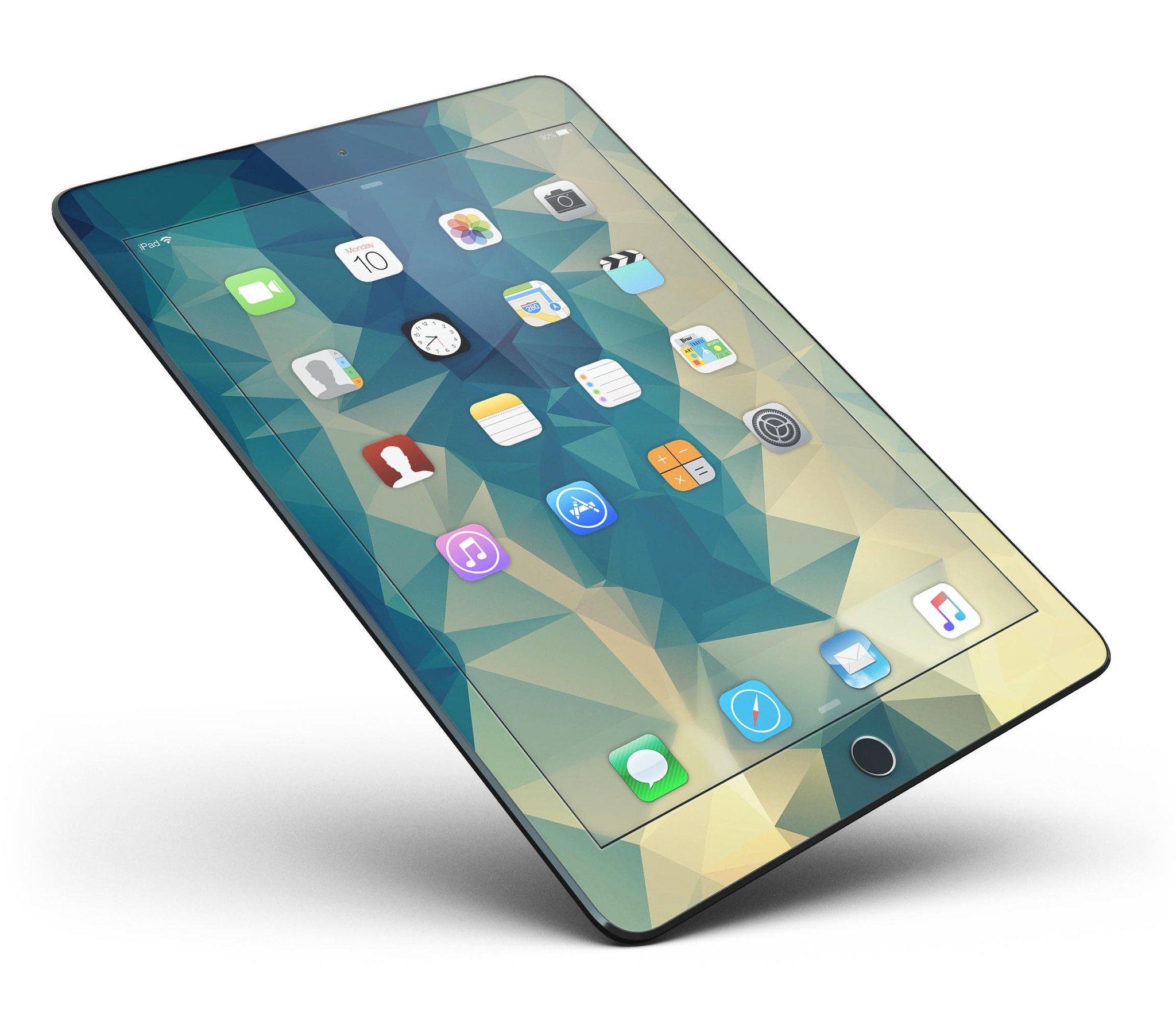 Abstract Aqua and Gold Geometric Shapes Full Body Skin for iPad Pro, showcasing a stylish design that protects the device.