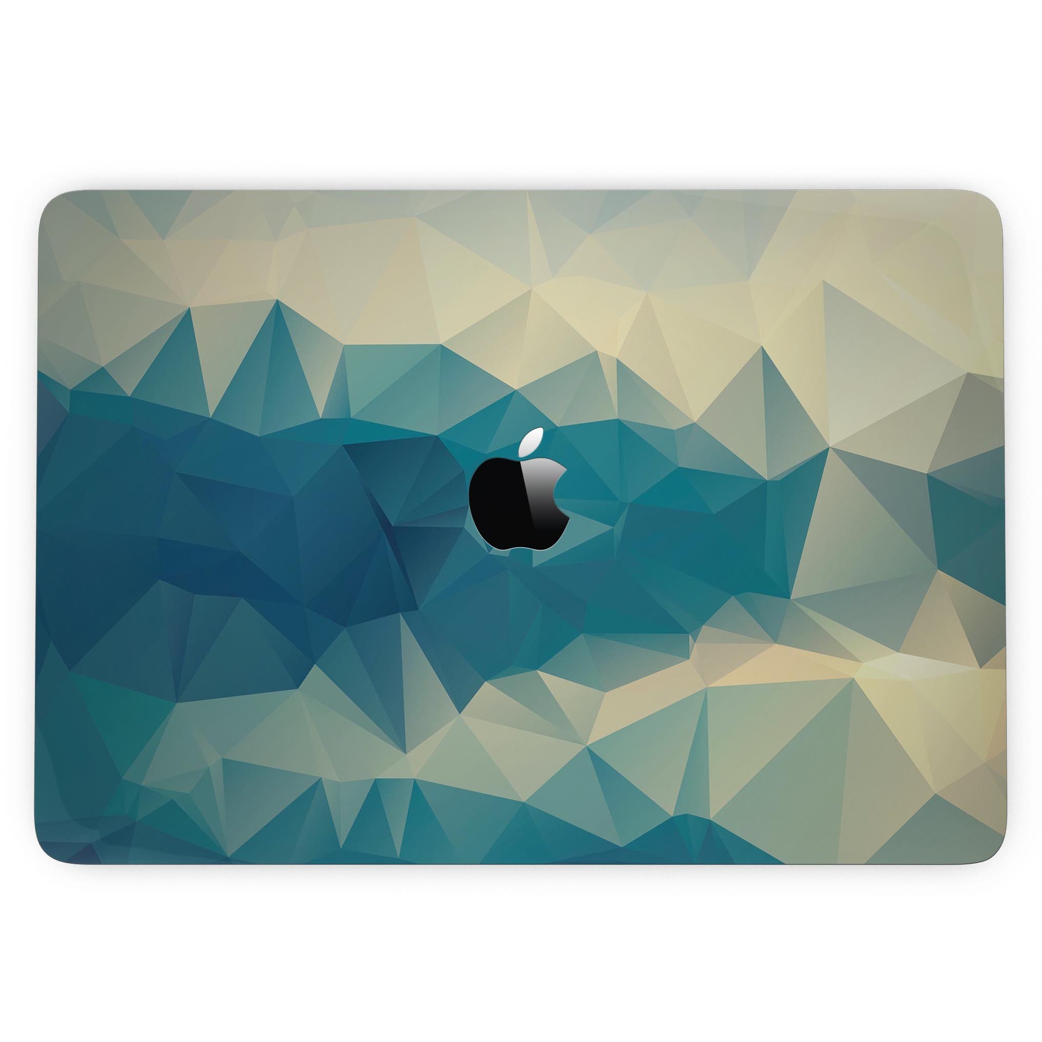 Abstract Aqua and Gold Geometric Shapes skin for MacBook Pro with Touch Bar, showcasing vibrant colors and geometric patterns.