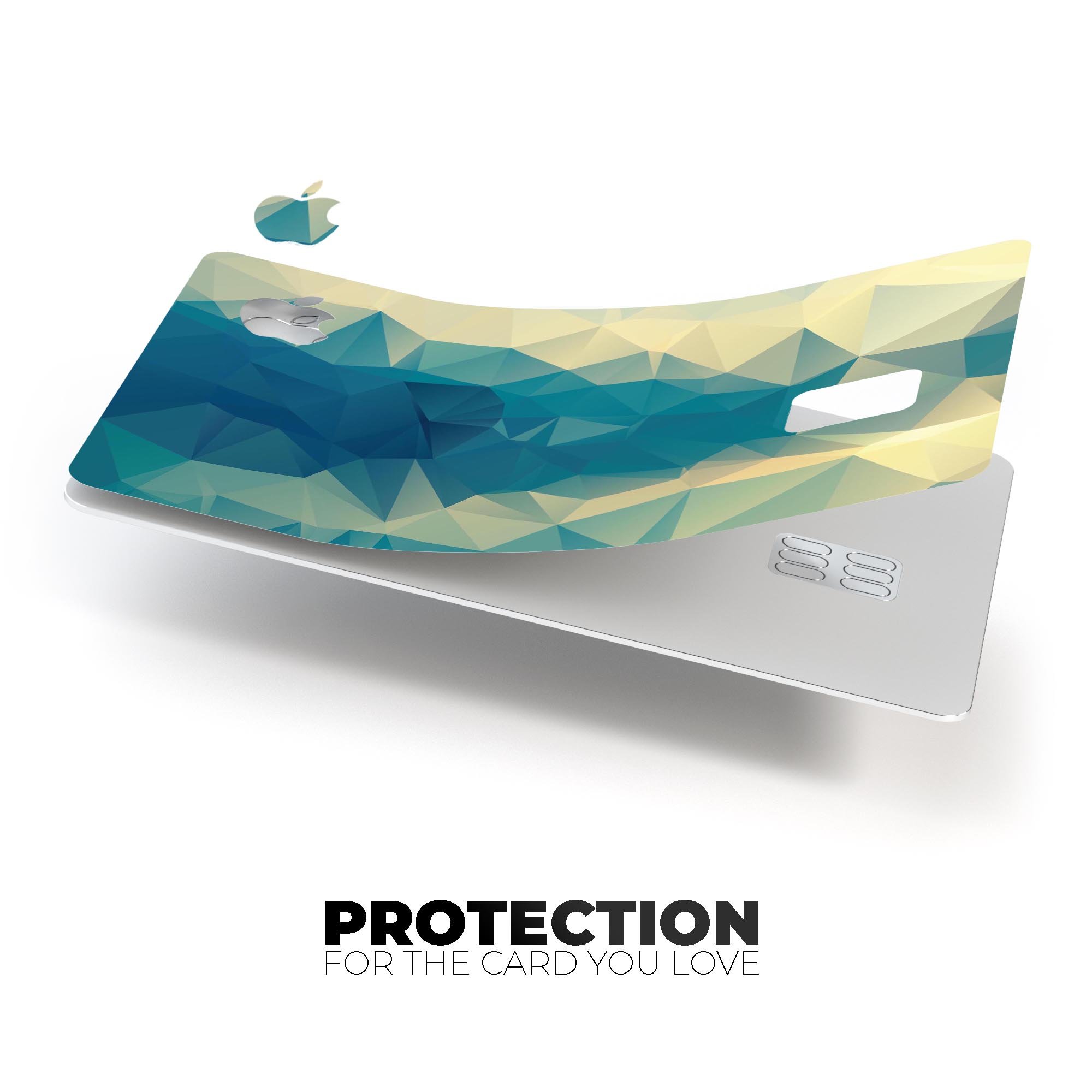 Abstract Aqua and Gold Geometric Shapes decal for Apple Card, showcasing a stylish design with premium protective features.