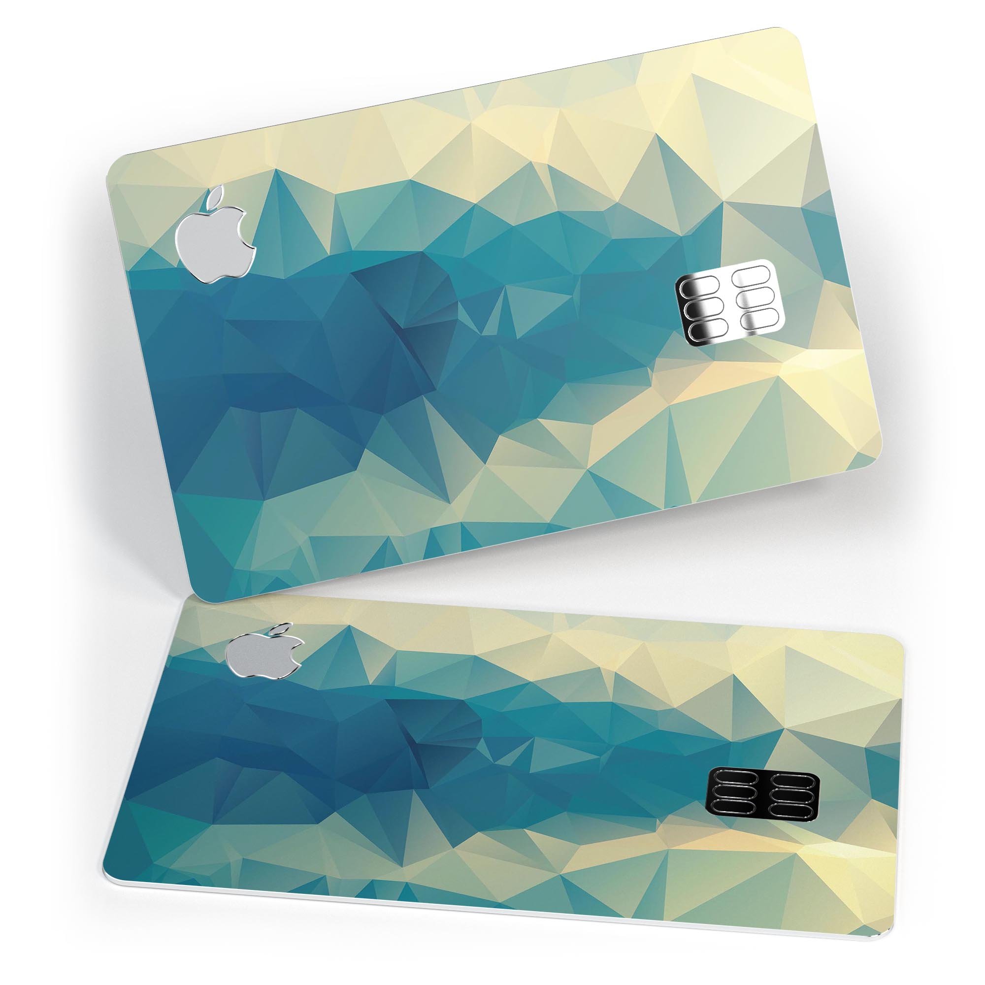 Abstract Aqua and Gold Geometric Shapes decal for Apple Card, showcasing a stylish design with premium protective features.