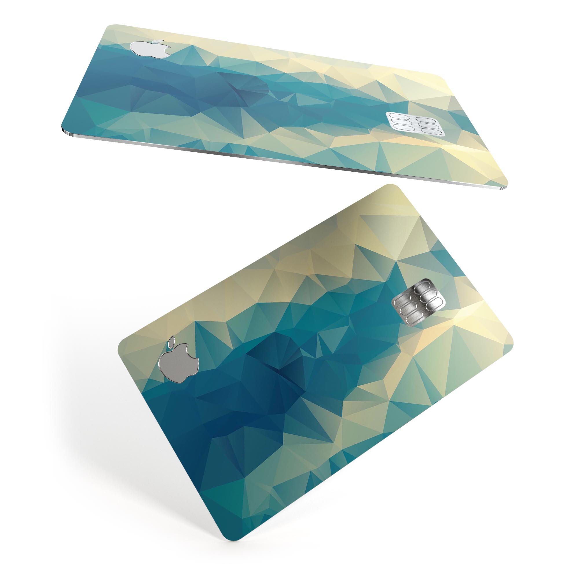 Abstract Aqua and Gold Geometric Shapes decal for Apple Card, showcasing a stylish design with premium protective features.