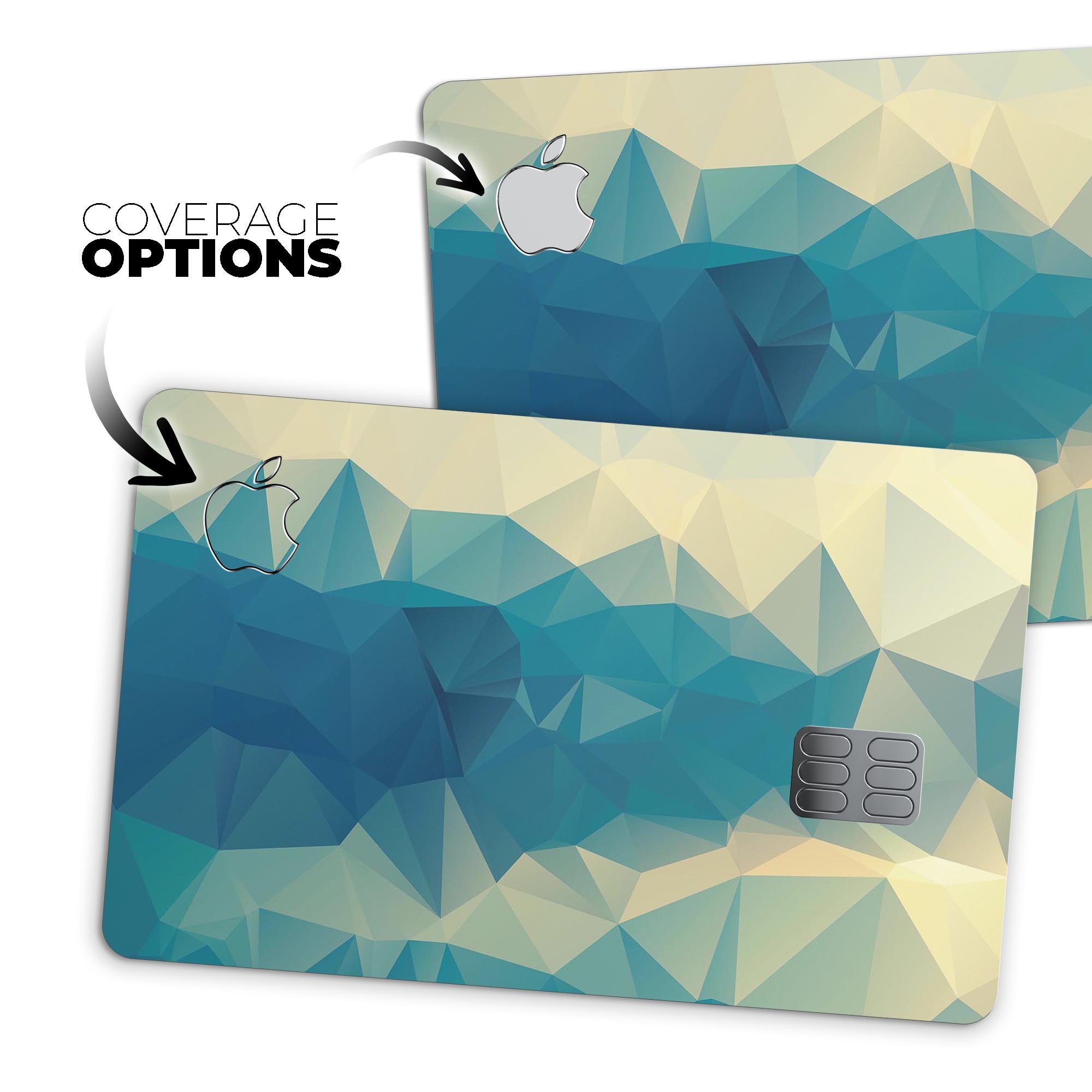 Abstract Aqua and Gold Geometric Shapes decal for Apple Card, showcasing a stylish design with premium protective features.