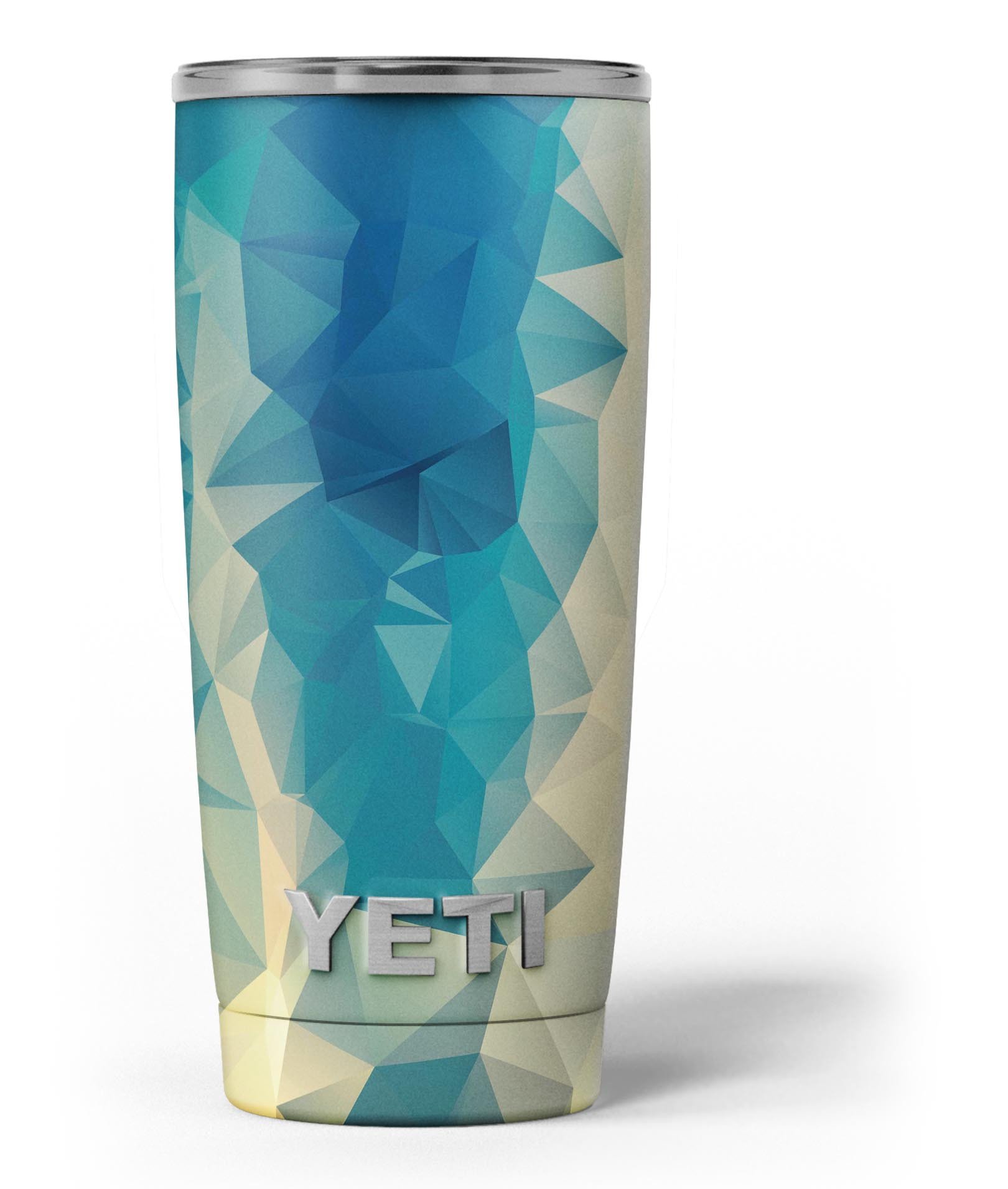 Abstract Aqua and Gold Geometric Shapes skin decal vinyl wrap kit for Yeti Coolers, showcasing vibrant colors and geometric designs.