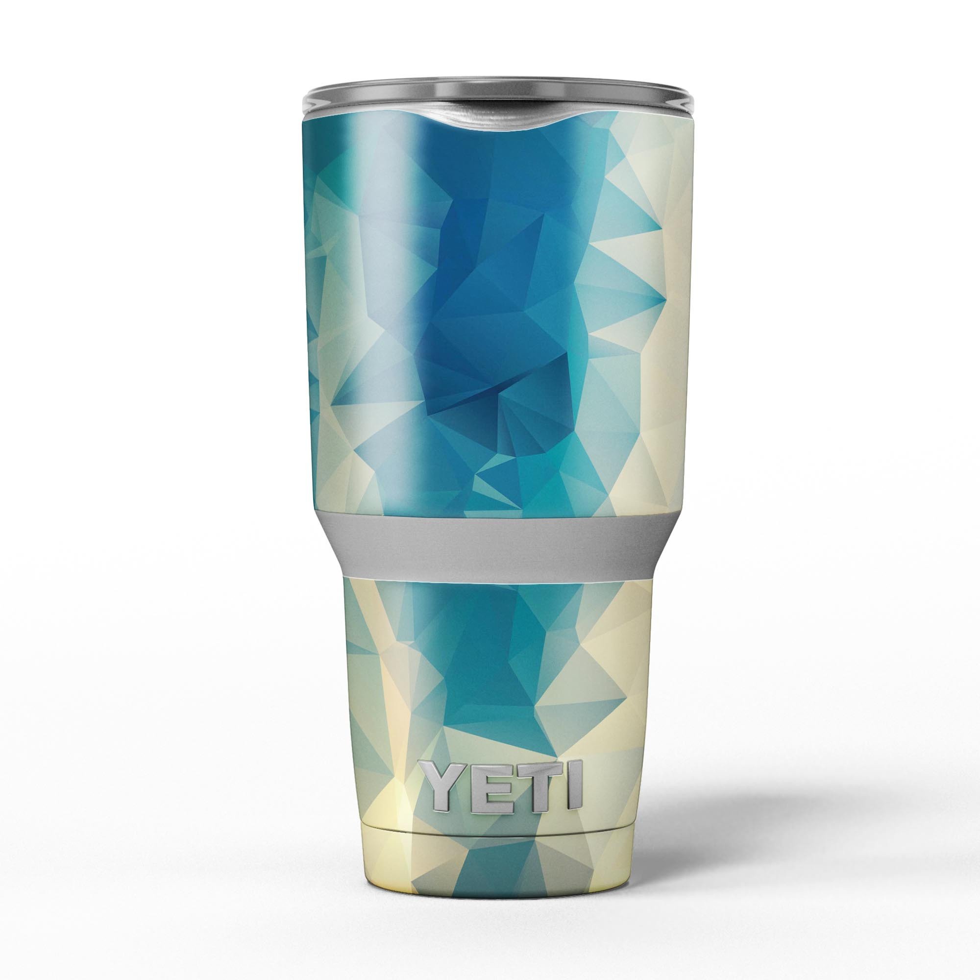 Abstract Aqua and Gold Geometric Shapes skin decal vinyl wrap kit for Yeti Coolers, showcasing vibrant colors and geometric designs.