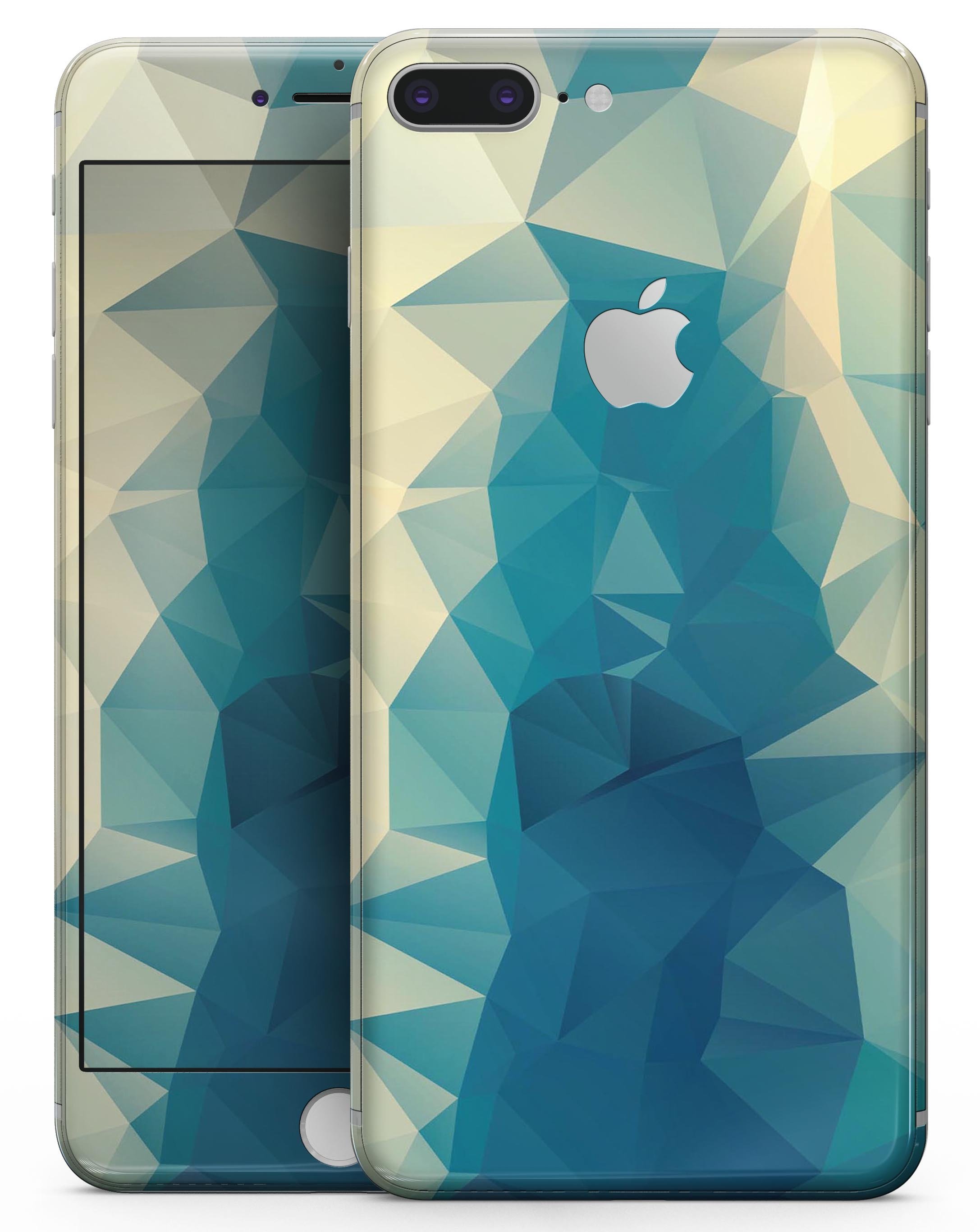 Abstract Aqua and Gold Geometric Shapes skin for iPhone 8 or 8 Plus, showcasing vibrant colors and geometric patterns.