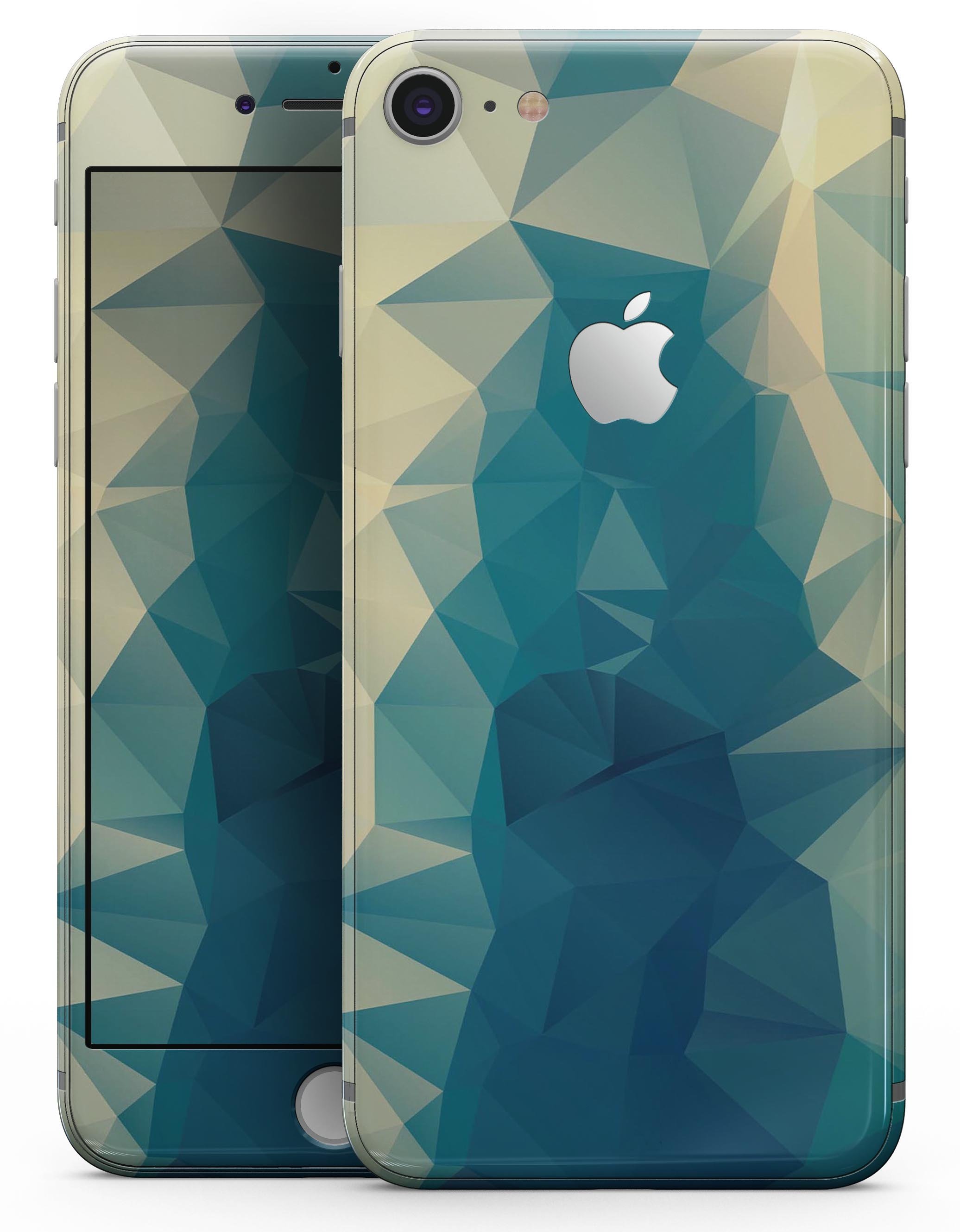 Abstract Aqua and Gold Geometric Shapes skin for iPhone 8 or 8 Plus, showcasing vibrant colors and geometric patterns.