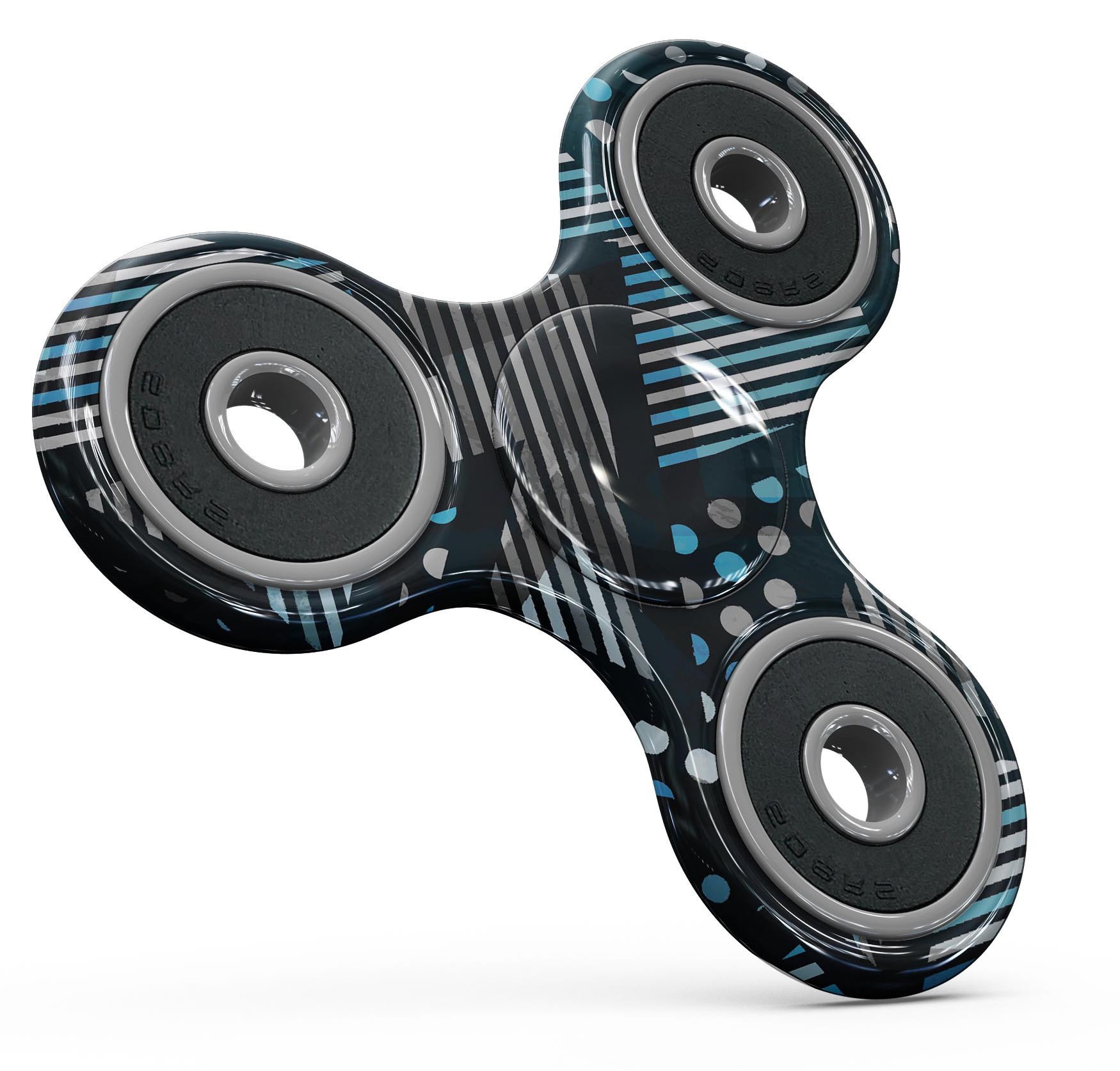 Abstract Black and Blue Overlap Full-Body Fidget Spinner Skin-Kit showcasing vibrant colors and unique design for personalization.