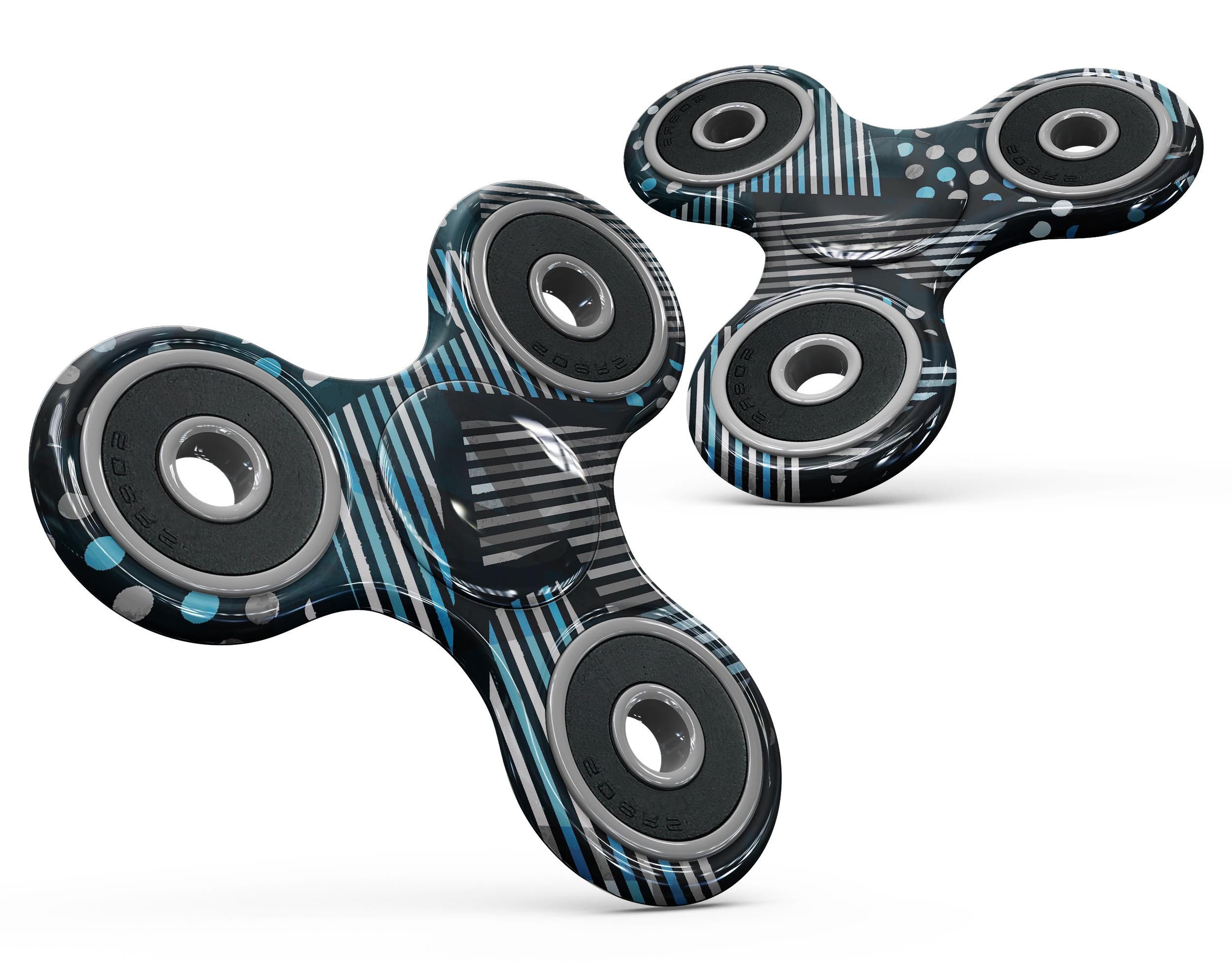 Abstract Black and Blue Overlap Full-Body Fidget Spinner Skin-Kit showcasing vibrant colors and unique design for personalization.