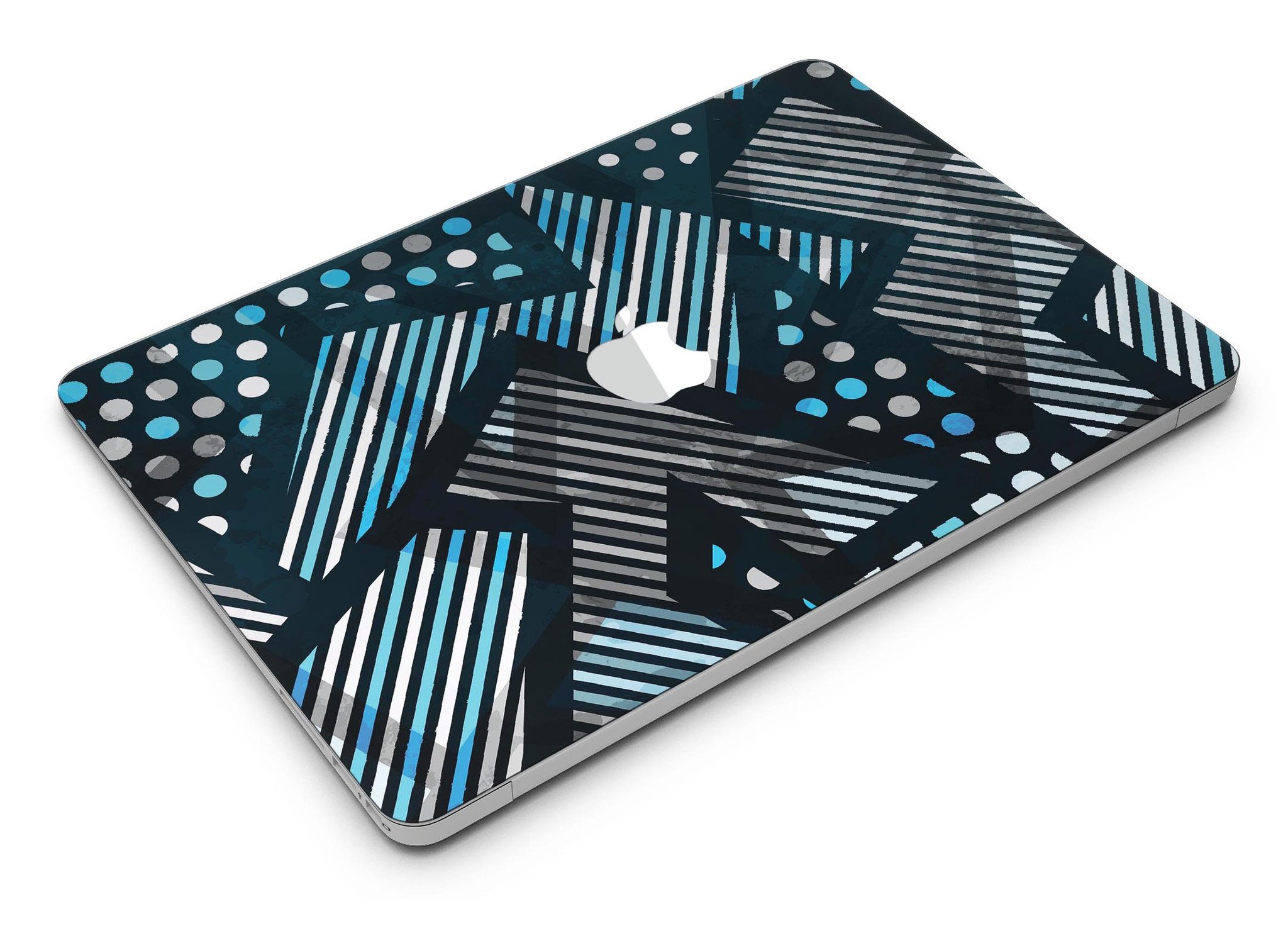 Abstract Black and Blue Overlap Skin Kit for MacBook Air, showcasing a stylish design with premium vinyl material.