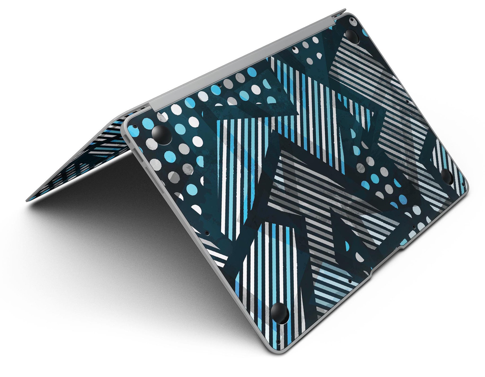 Abstract Black and Blue Overlap Skin Kit for MacBook Air, showcasing a stylish design with premium vinyl material.