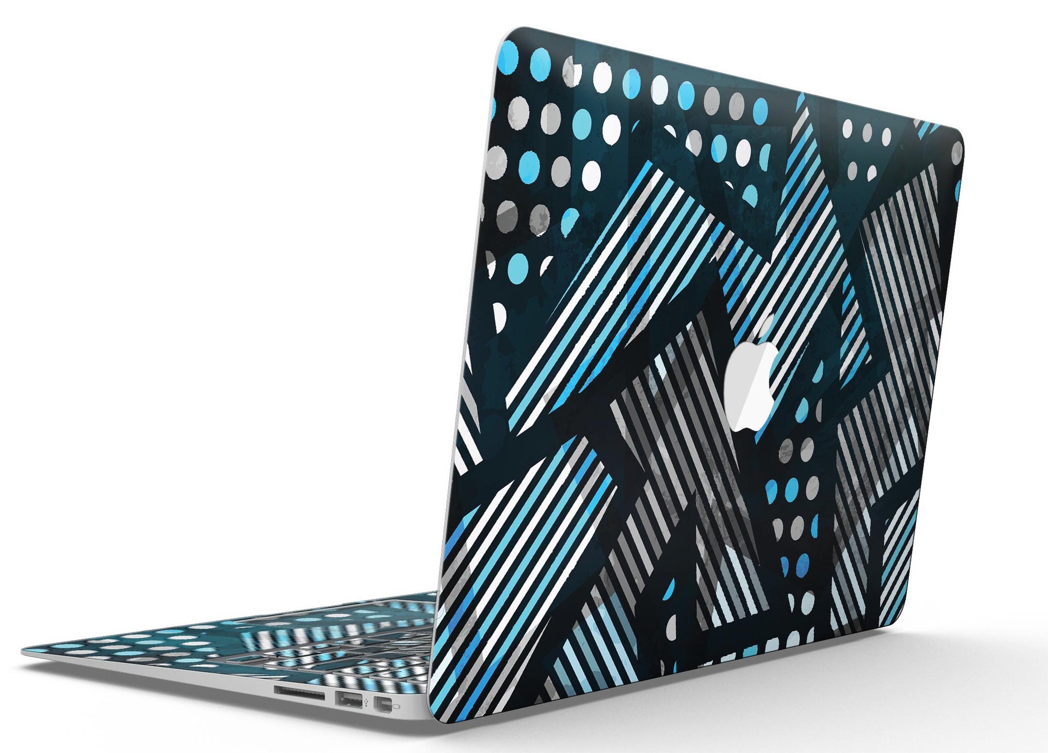 Abstract Black and Blue Overlap Skin Kit for MacBook Air, showcasing a stylish design with premium vinyl material.