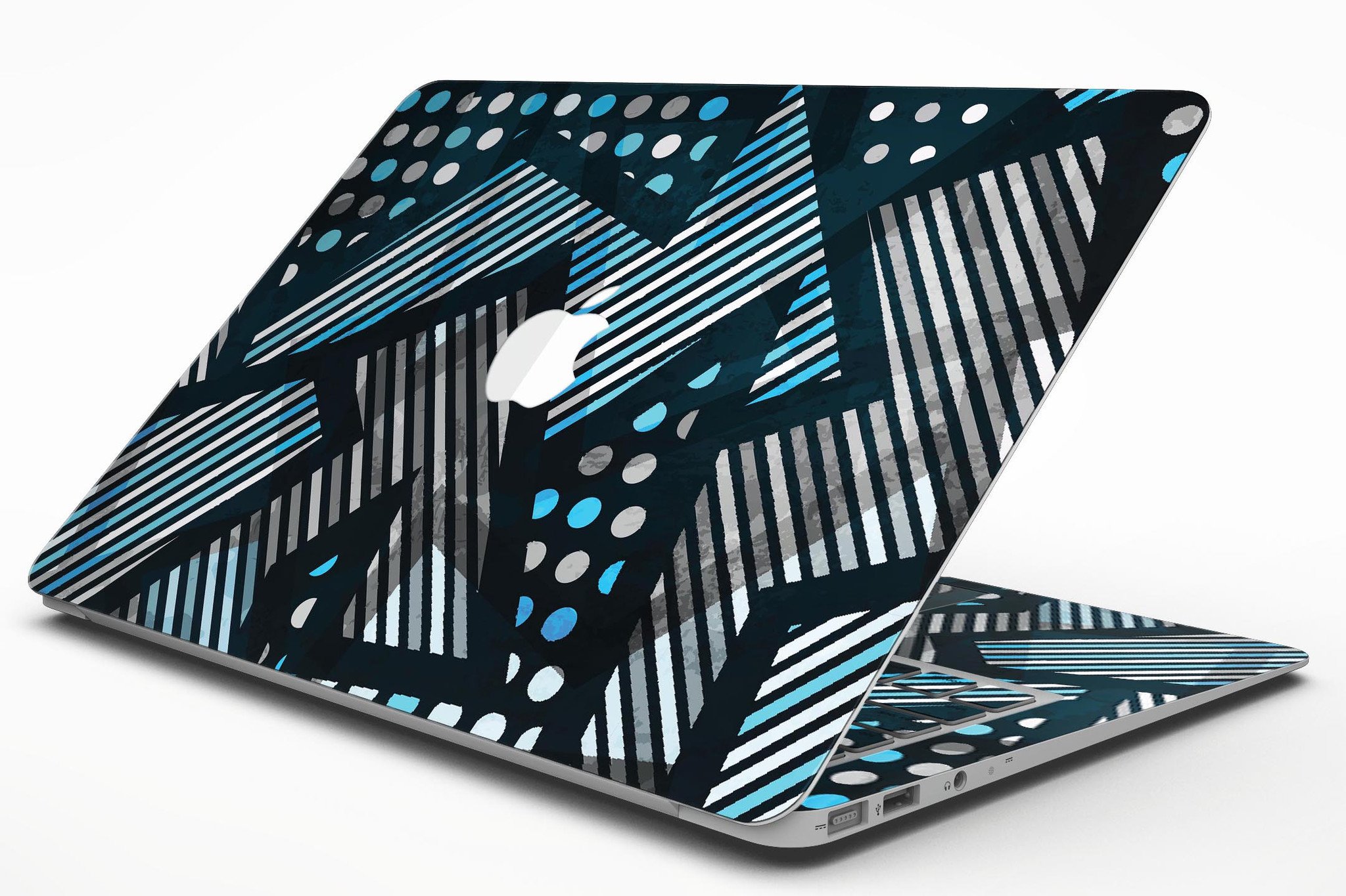 Abstract Black and Blue Overlap Skin Kit for MacBook Air, showcasing a stylish design with premium vinyl material.