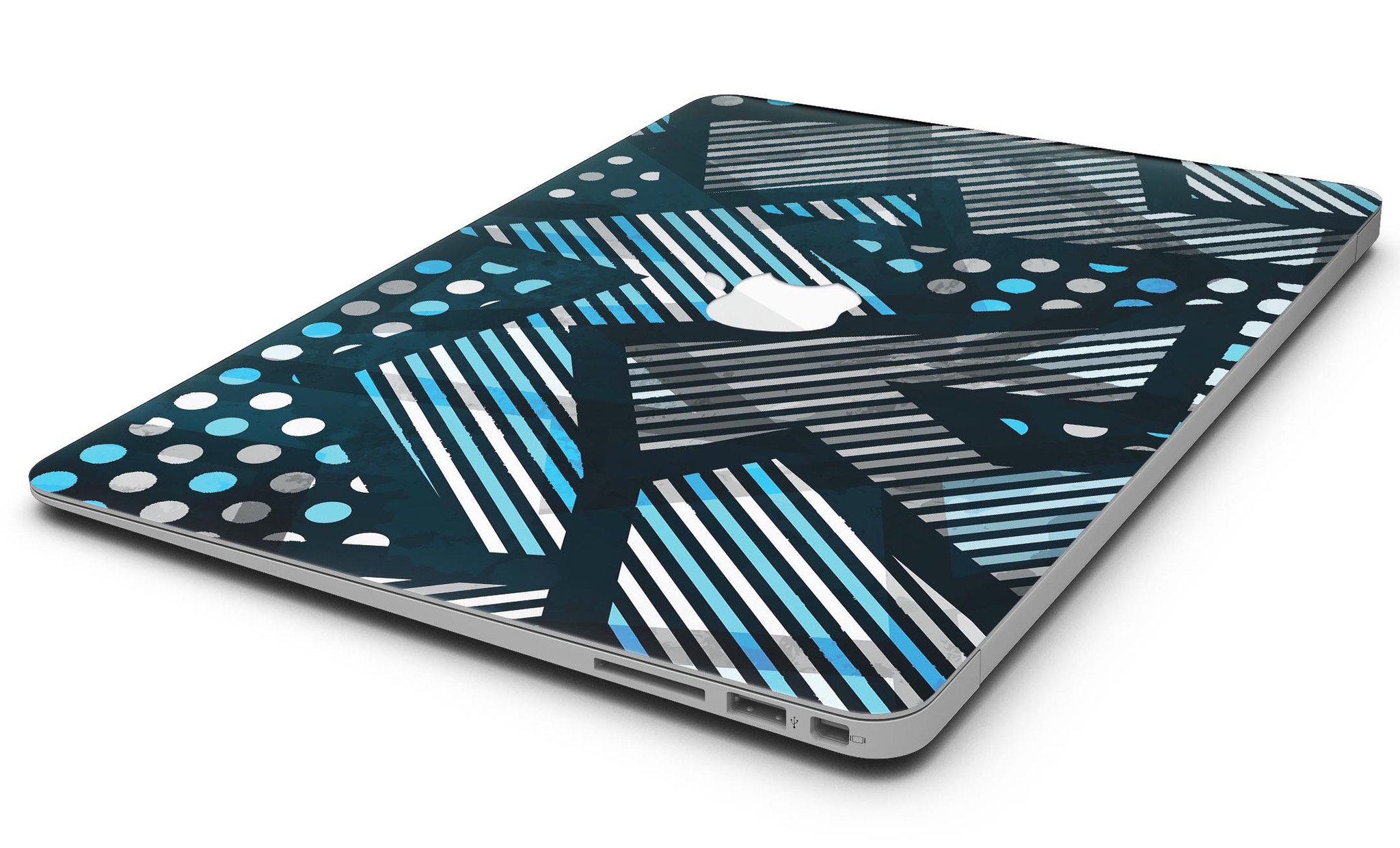 Abstract Black and Blue Overlap Skin Kit for MacBook Air, showcasing a stylish design with premium vinyl material.