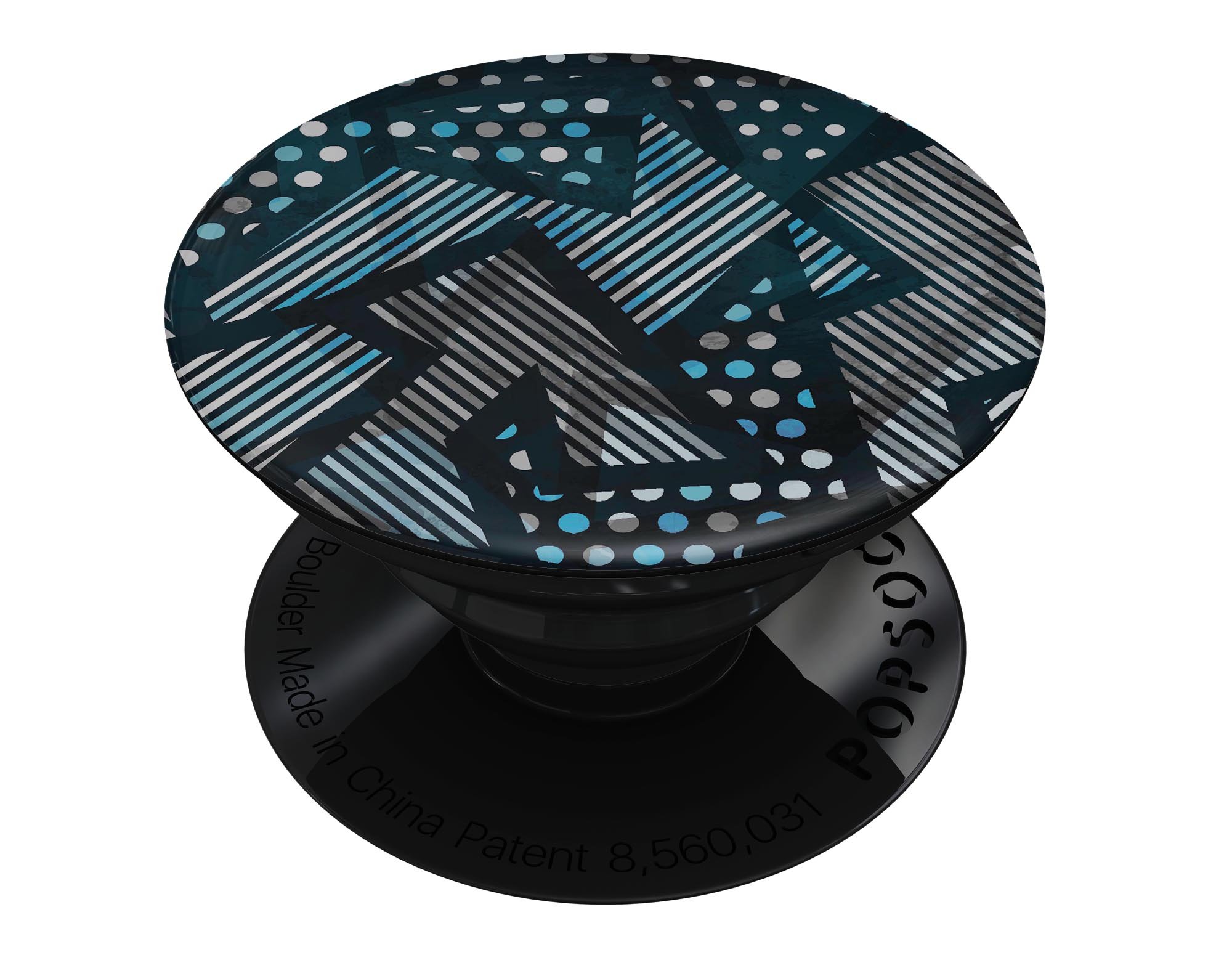 Abstract Black and Blue Overlap Skin Kit for PopSockets, showcasing a vibrant design on a smartphone grip.