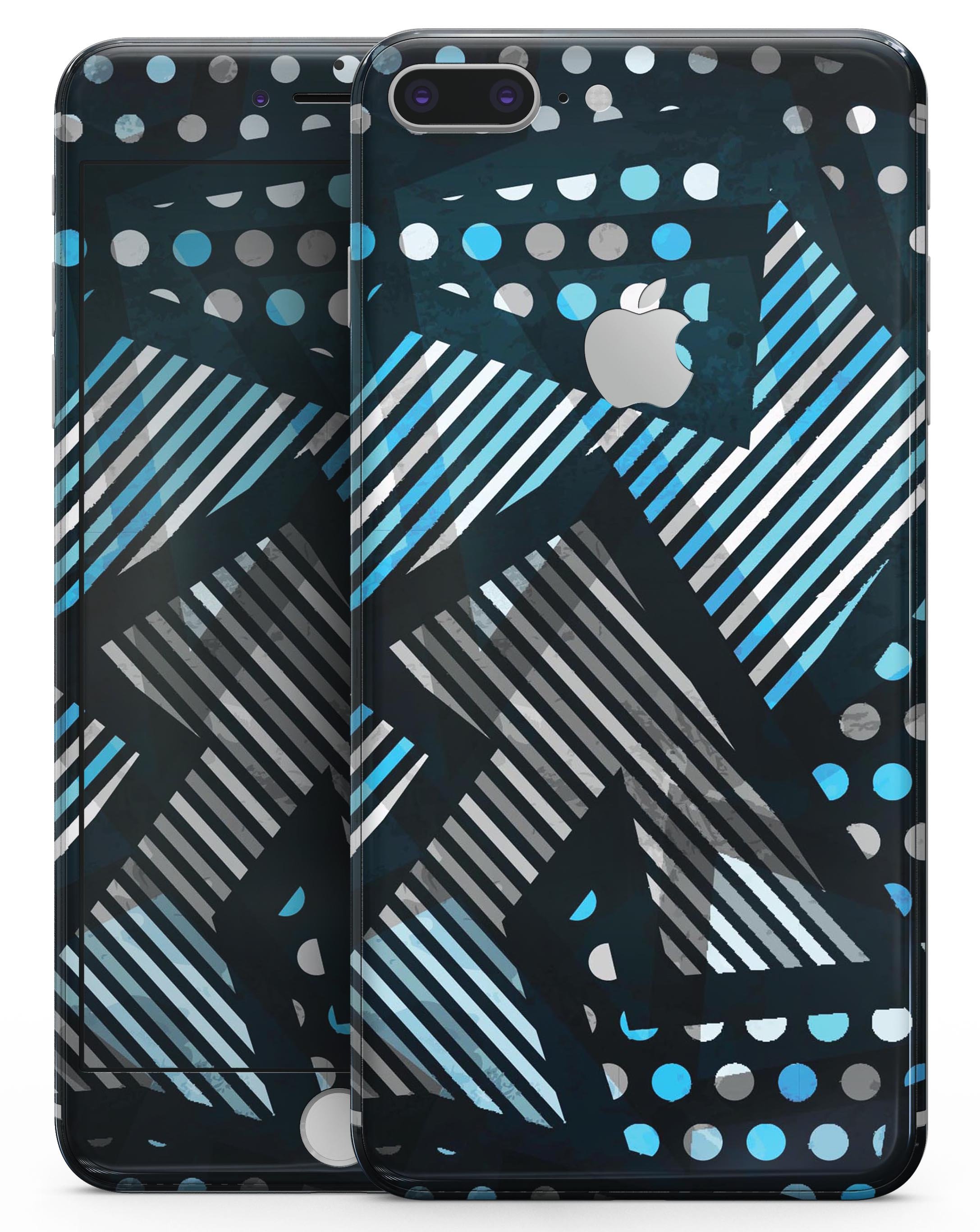 Abstract Black and Blue Overlap skin for iPhone 8 and 8 Plus, showcasing a stylish design with a premium vinyl finish.