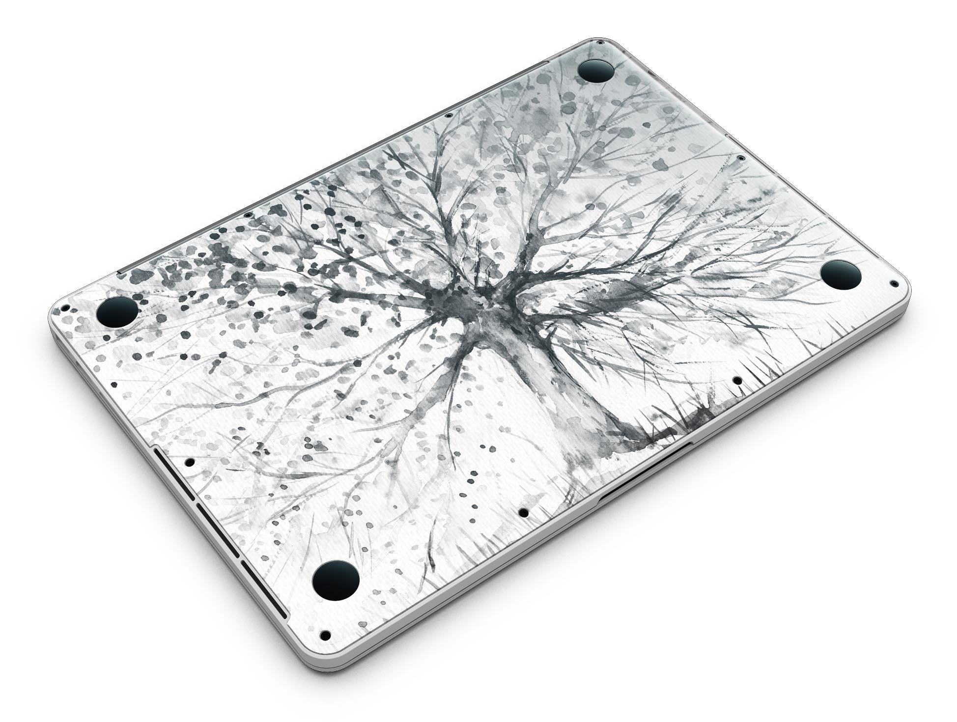 Abstract Black and White WaterColor Vivid Tree skin for MacBook Pro, showcasing a vibrant artistic design on a sleek laptop surface.