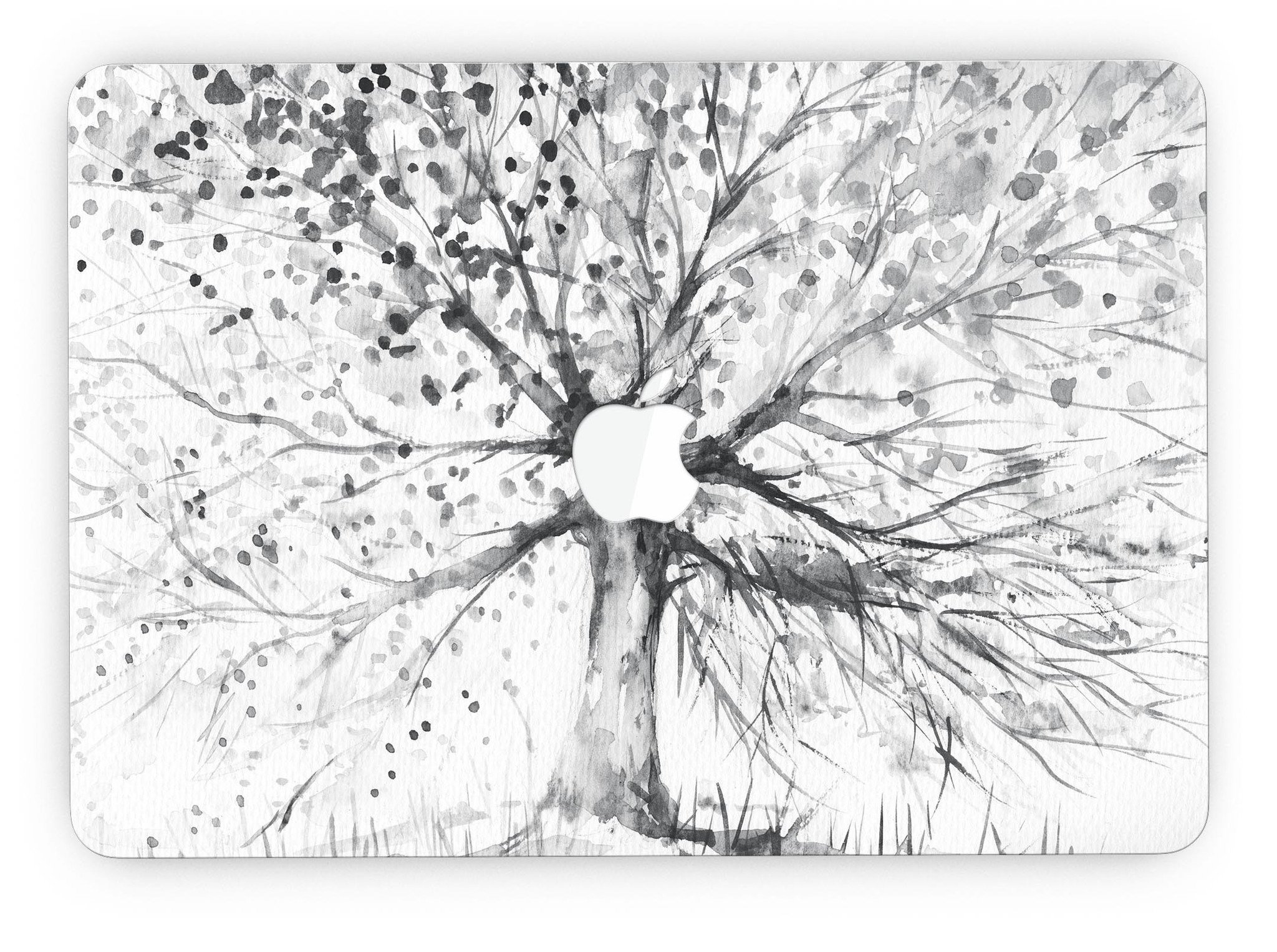 Abstract Black and White WaterColor Vivid Tree skin for MacBook Pro, showcasing a vibrant artistic design on a sleek laptop surface.