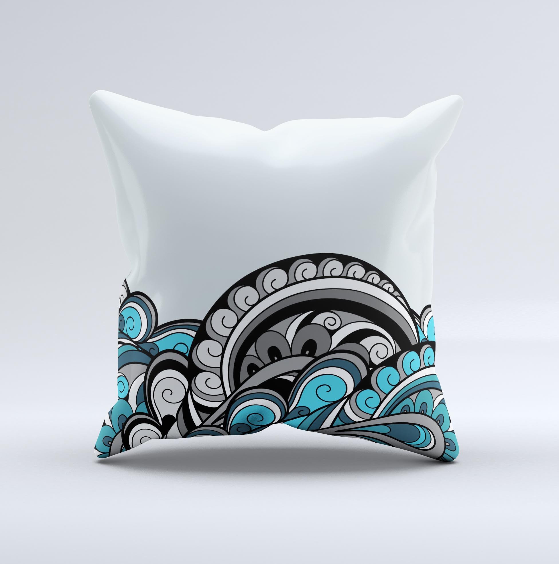 Abstract Black & Blue Paisley Waves decorative throw pillow, showcasing intricate paisley patterns on a soft fabric.