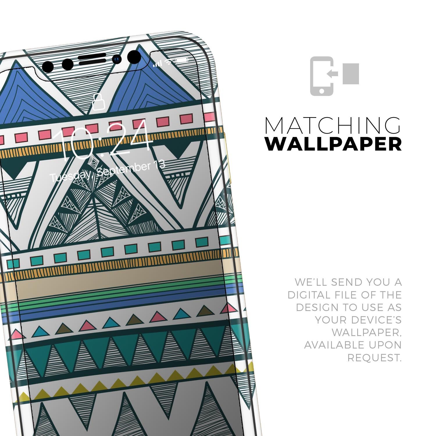 Abstract Blue and Green Triangle Aztec Skin-Kit for iPhone 11, showcasing vibrant colors and geometric design.