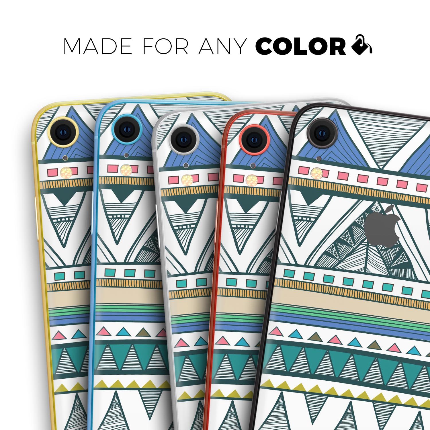 Abstract Blue and Green Triangle Aztec Skin-Kit for Apple iPhone, showcasing vibrant colors and unique design.