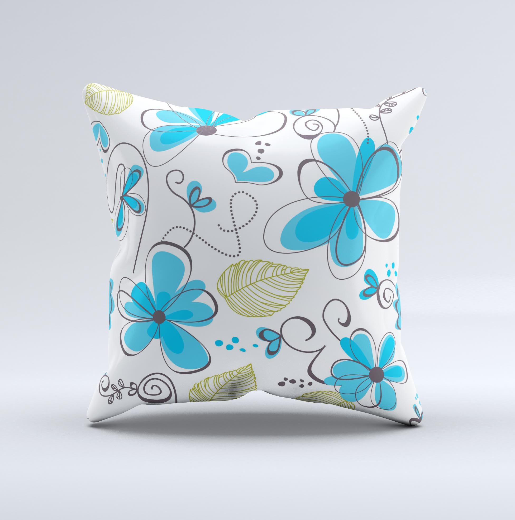 Abstract Blue Floral Pattern V4 ink-Fuzed Decorative Throw Pillow showcasing intricate floral designs in vibrant blue hues.