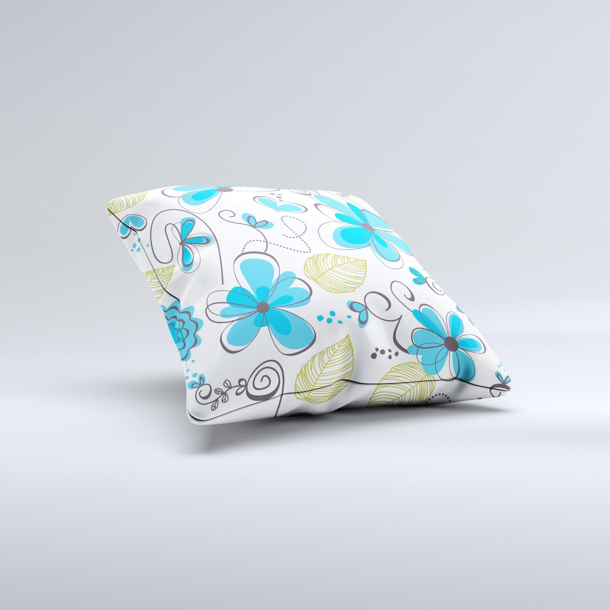 Abstract Blue Floral Pattern V4 ink-Fuzed Decorative Throw Pillow showcasing intricate floral designs in vibrant blue hues.