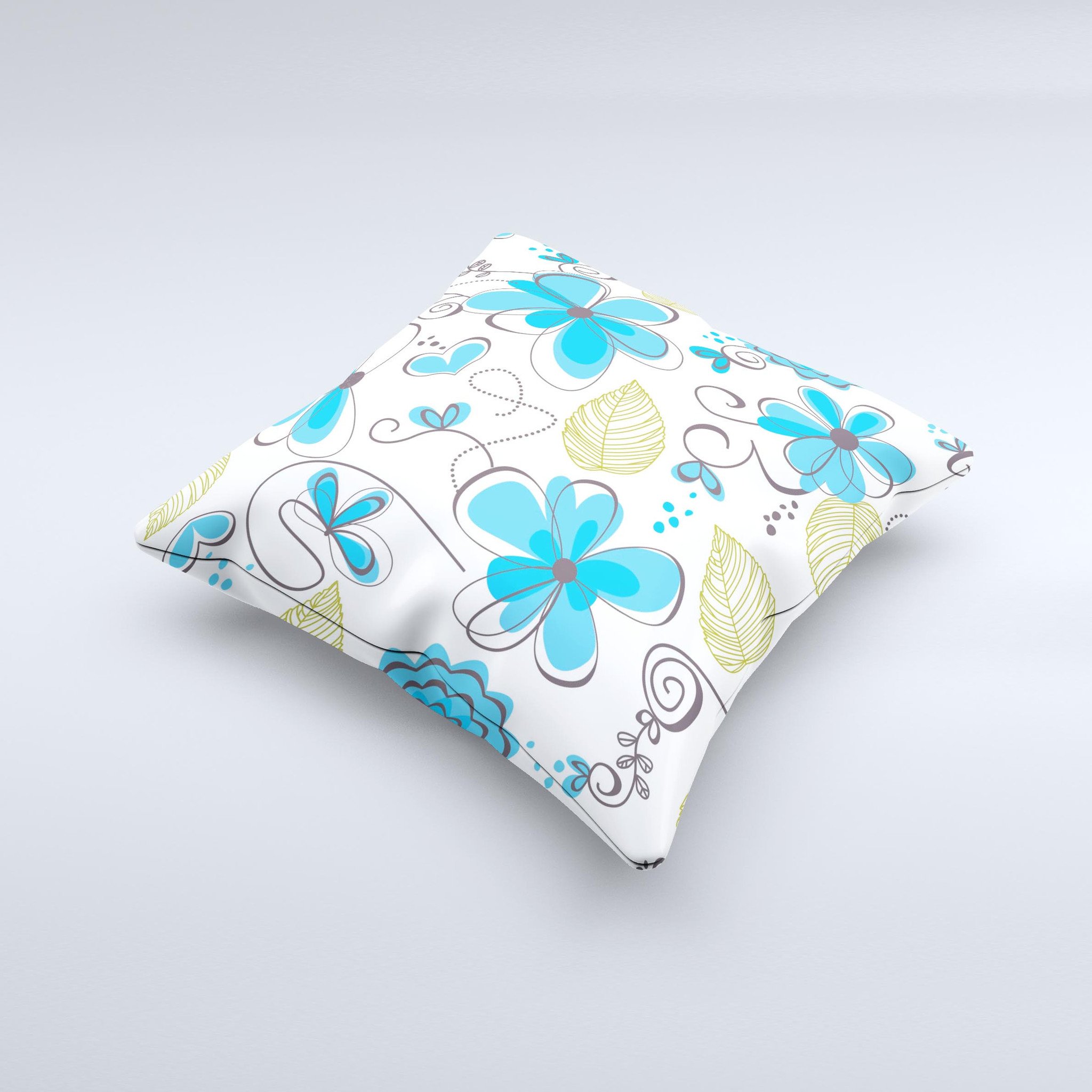 Abstract Blue Floral Pattern V4 ink-Fuzed Decorative Throw Pillow showcasing intricate floral designs in vibrant blue hues.