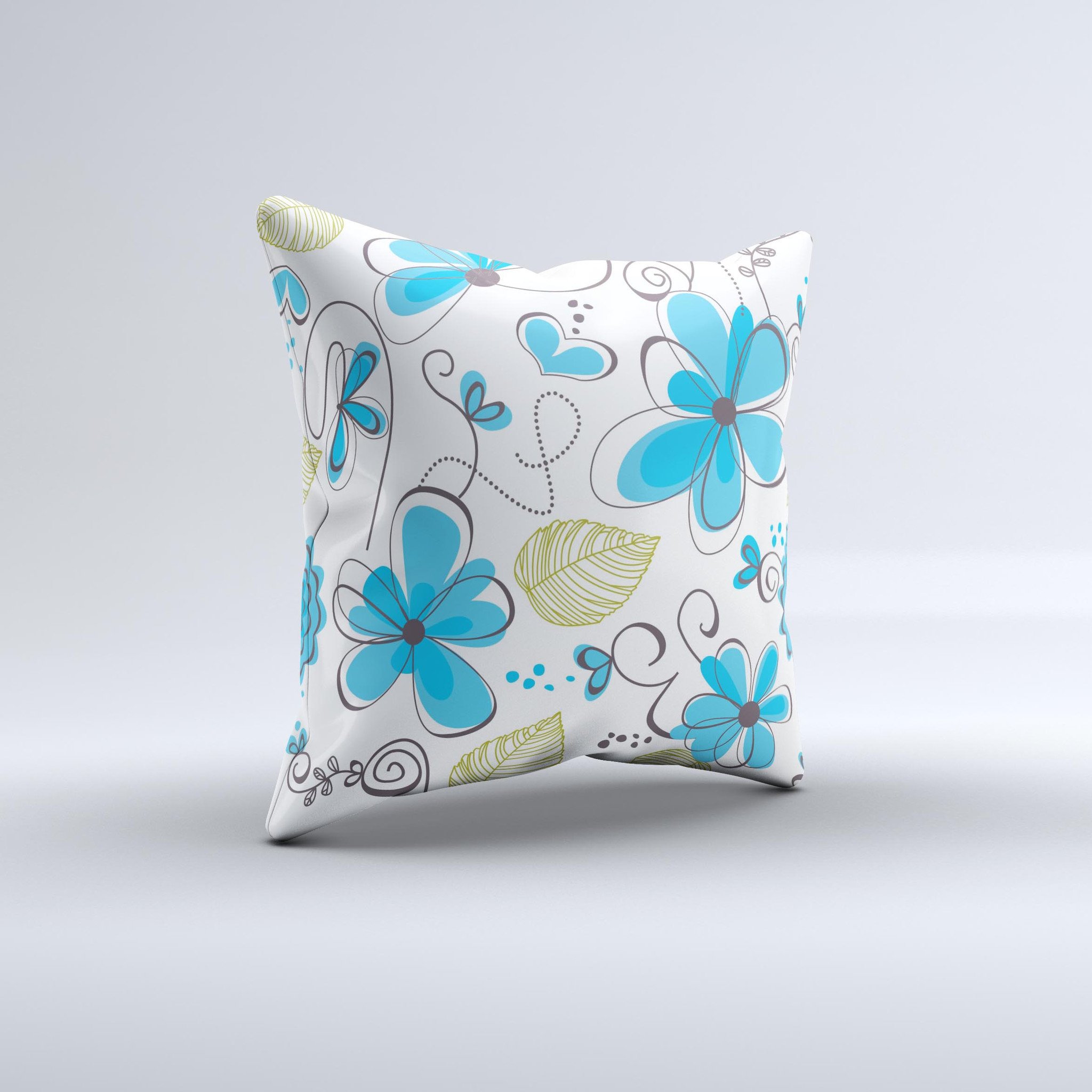 Abstract Blue Floral Pattern V4 ink-Fuzed Decorative Throw Pillow showcasing intricate floral designs in vibrant blue hues.