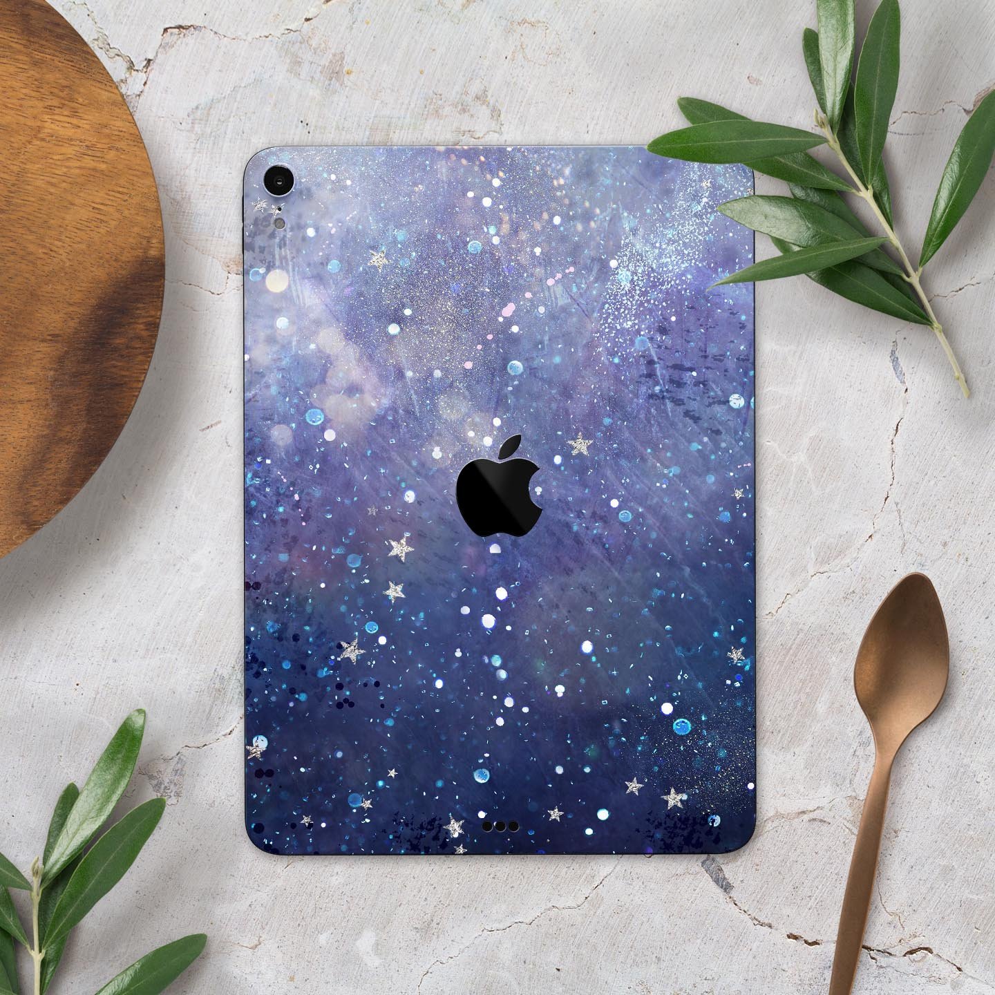 Abstract Blue Grungy Stars skin decal for Apple iPad, showcasing a vibrant star design on a protective layer.