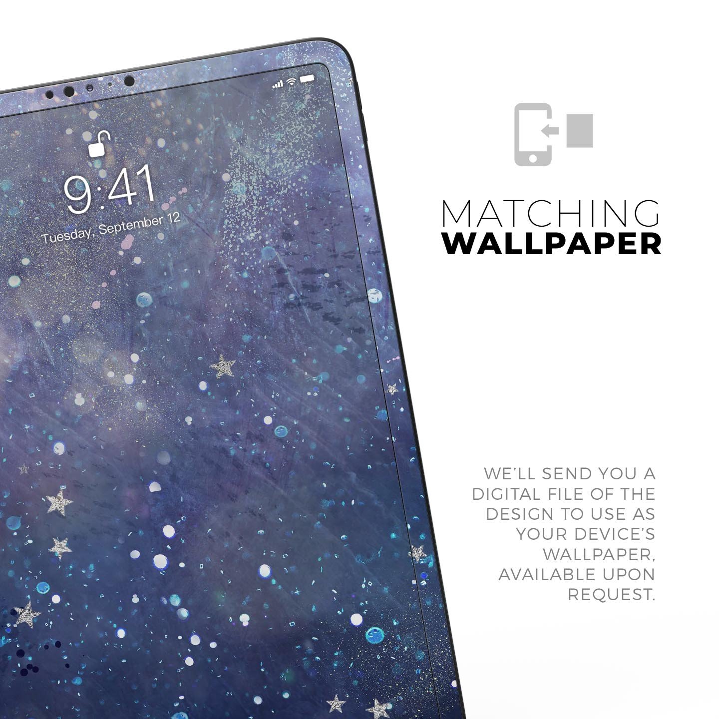 Abstract Blue Grungy Stars skin decal for Apple iPad, showcasing a vibrant star design on a protective layer.