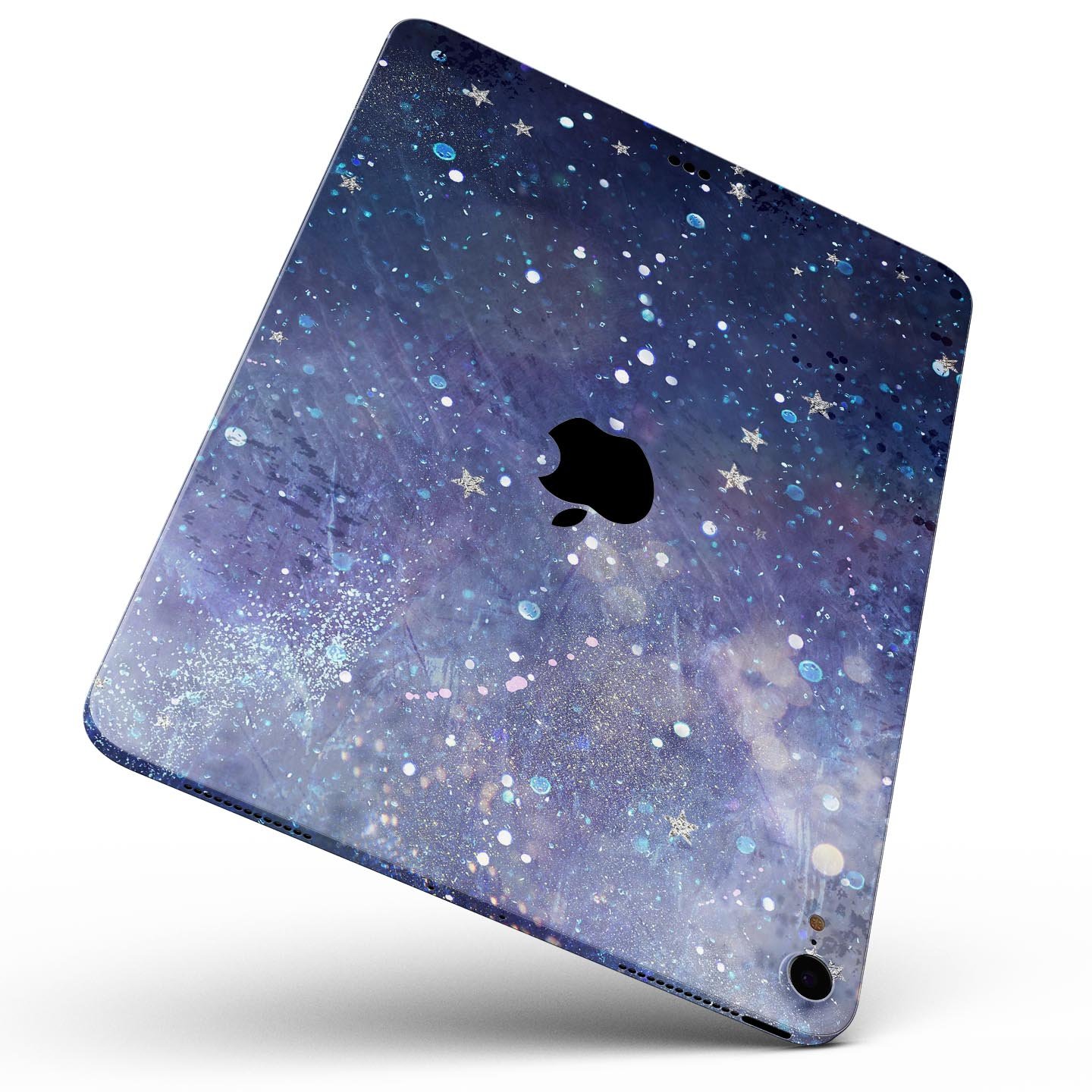 Abstract Blue Grungy Stars skin decal for Apple iPad, showcasing a vibrant star design on a protective layer.