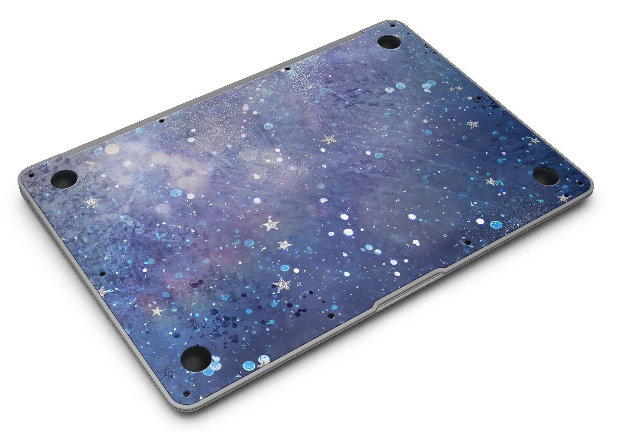 Abstract Blue Grungy Stars MacBook Air Skin Kit showcasing a vibrant design on a sleek laptop surface.